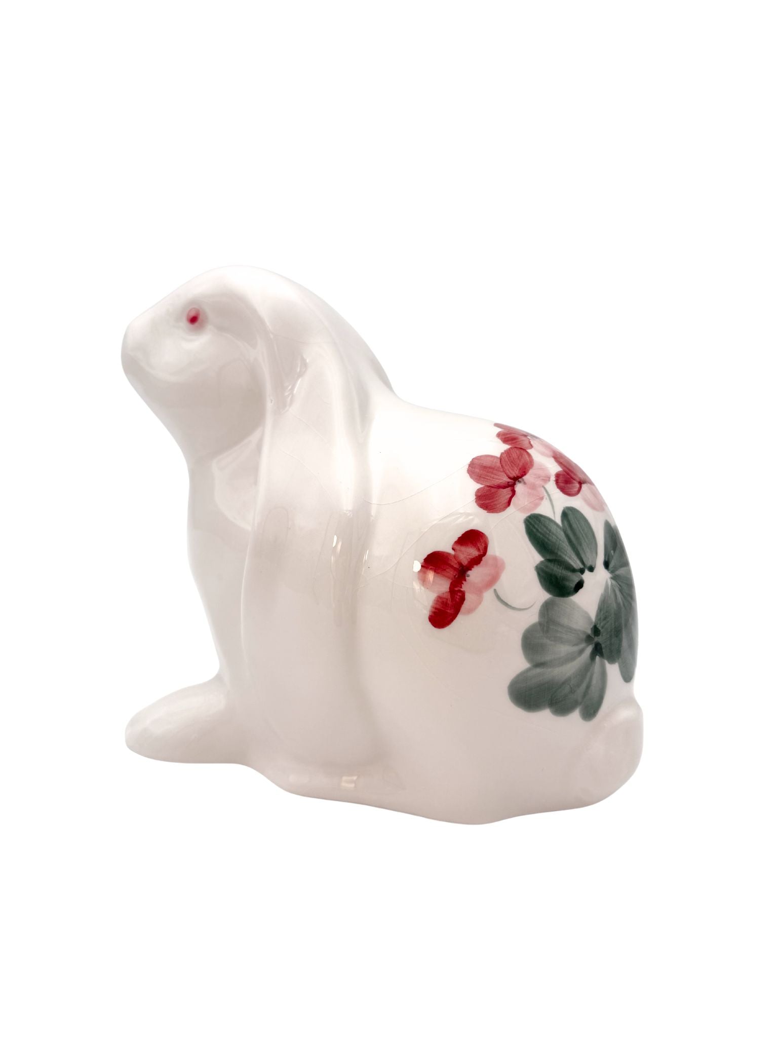 VINTAGE HAND PAINTED CERAMIC BUNNY FIGURINE FLORAL RABBIT EASTER SPRING DECOR