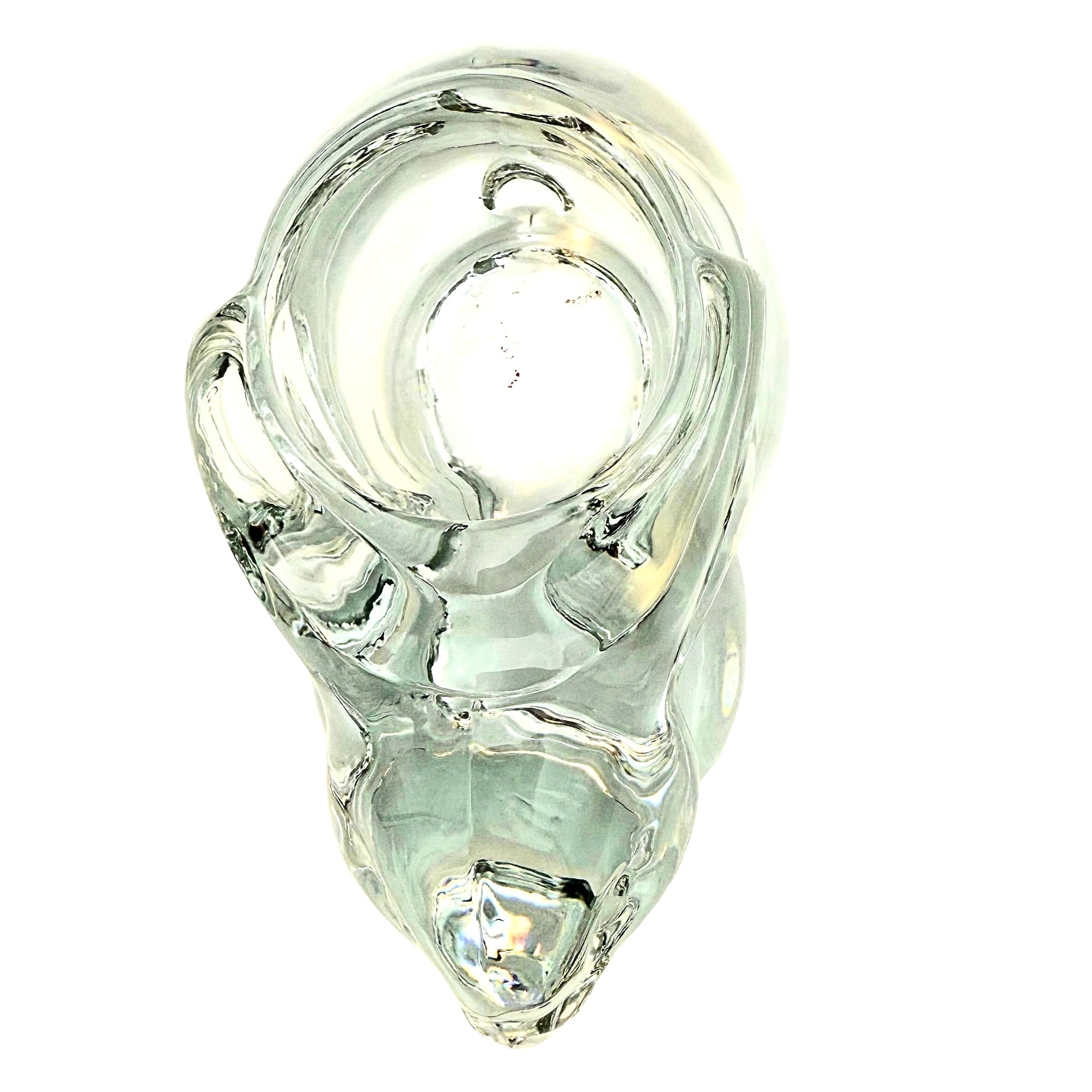 VINTAGE SOLID CRYSTAL BUNNY CANDLEHOLDER – SCULPTURAL MODERNIST CLEAR GLASS RABBIT FIGURINE