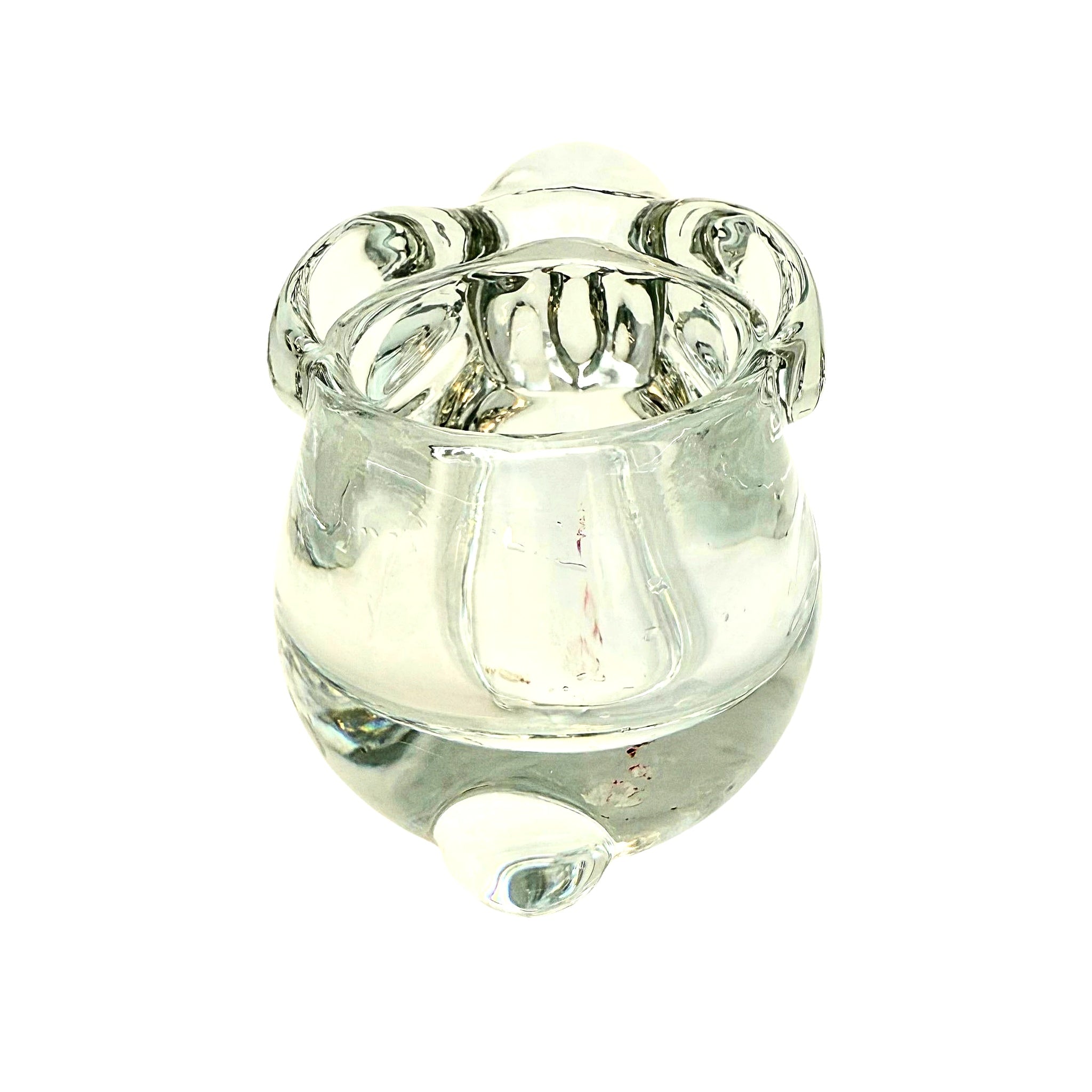 VINTAGE SOLID CRYSTAL BUNNY CANDLEHOLDER – SCULPTURAL MODERNIST CLEAR GLASS RABBIT FIGURINE