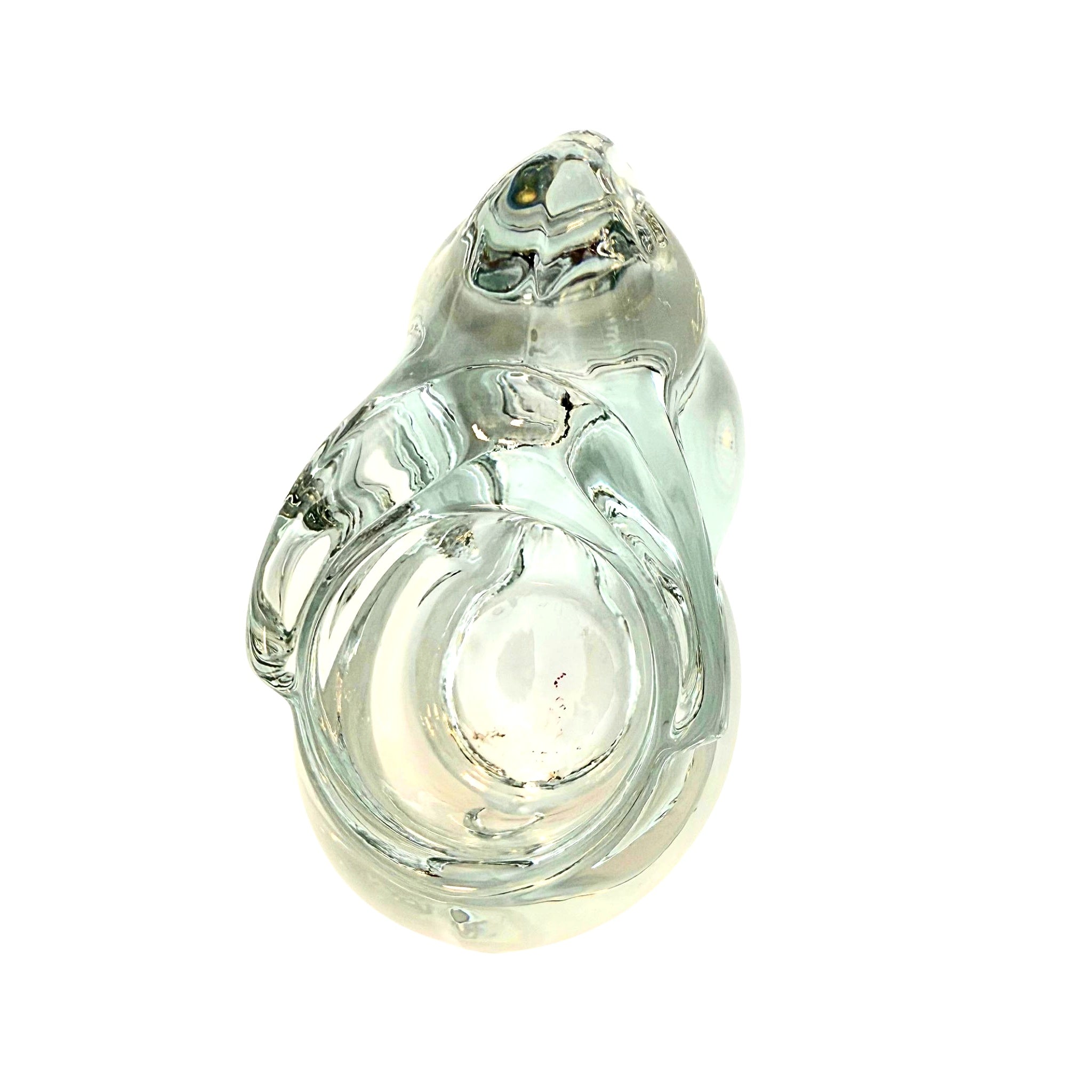 VINTAGE SOLID CRYSTAL BUNNY CANDLEHOLDER – SCULPTURAL MODERNIST CLEAR GLASS RABBIT FIGURINE
