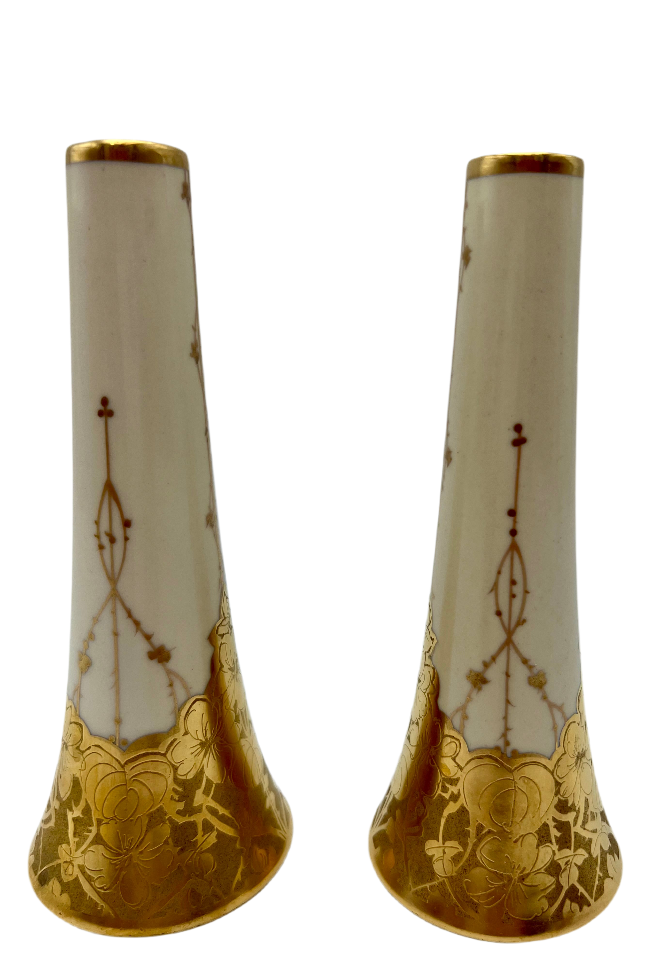 VINTAGE STEINER STUDIO LOS ANGELES 22K GOLD HAND DECORATED SALT & PEPPER SHAKERS – 6.25 INCH