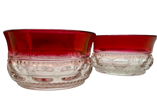 RARE MID-CENTURY DESSERT BOWL SET OF 5 VINTAGE KINGS CROWN RUBY RED FLASH  THUMBPRINT