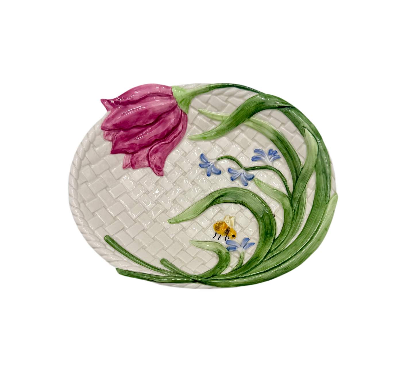 FITZ AND FLOYD ESSENTIALS “TULIP & BEE” HAND-PAINTED CERAMIC PLATE