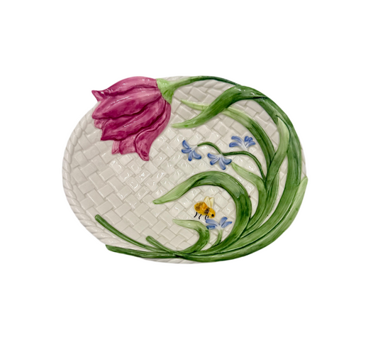 FITZ AND FLOYD ESSENTIALS “TULIP & BEE” HAND-PAINTED CERAMIC PLATE