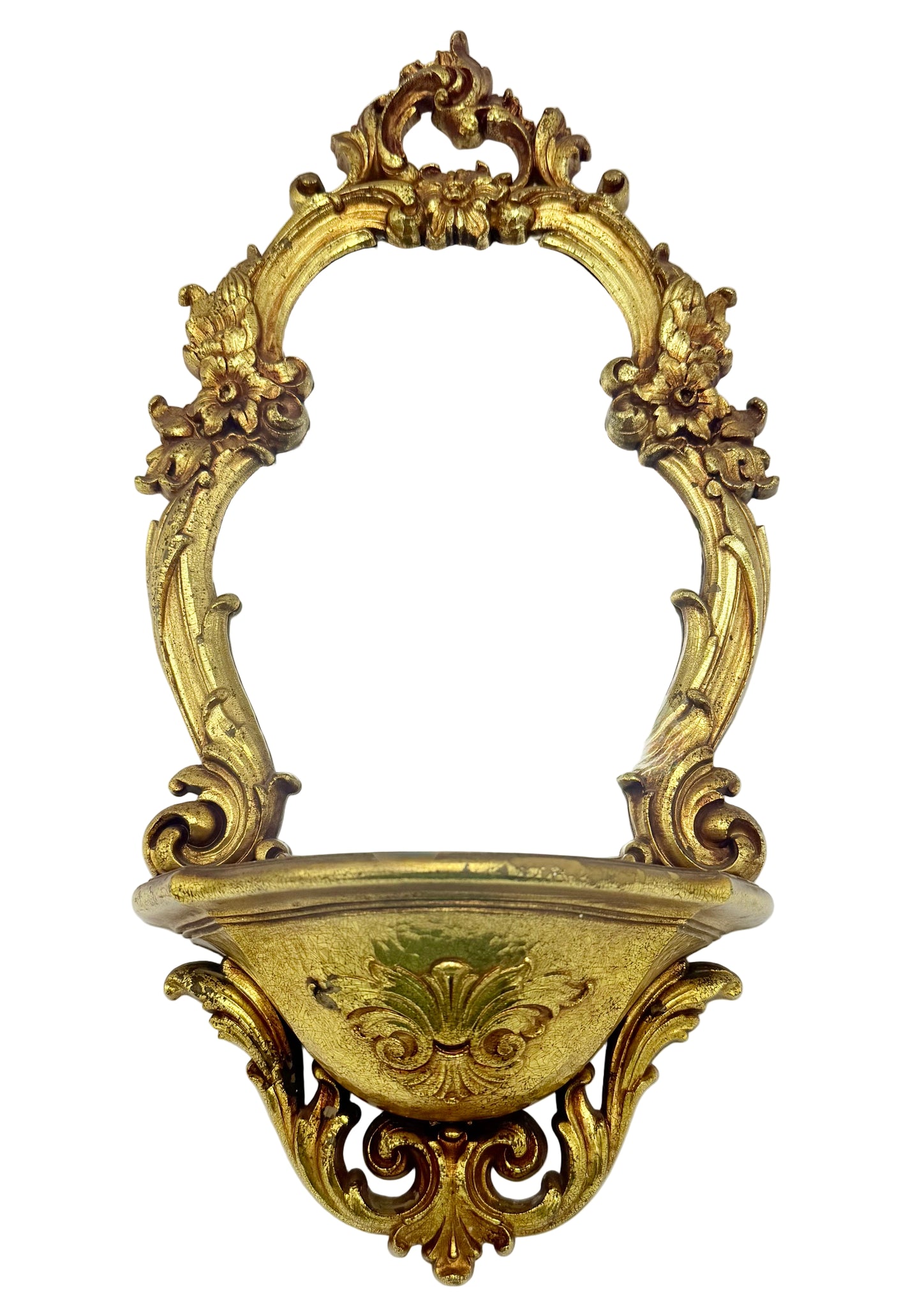 VINTAGE SYROCO BRIGHT GOLD WALL MIRROR WITH SHELF – MODEL 2327