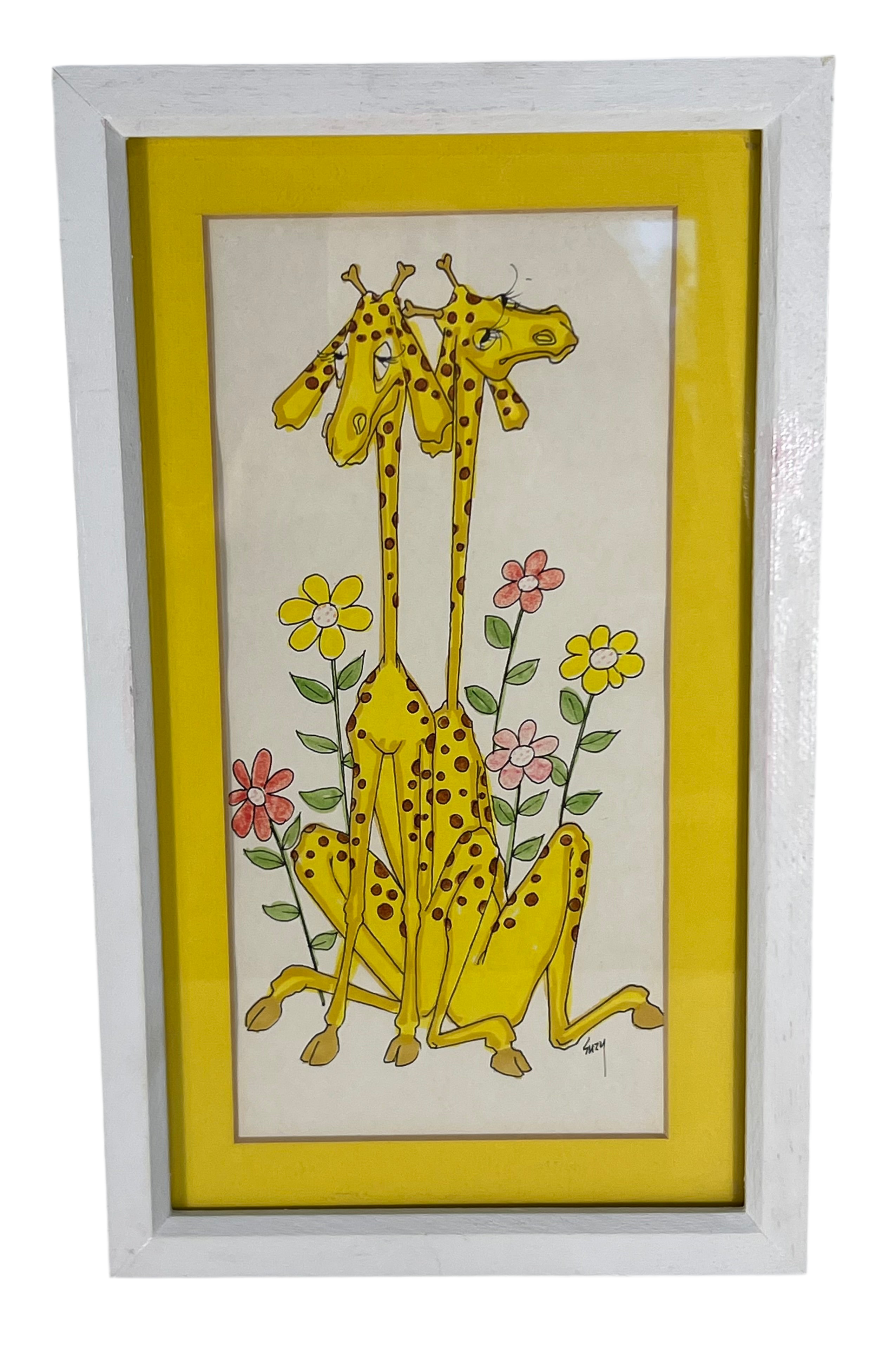 RETRO GIRAFFE PRINT BY SUZY – WHIMSICAL MID-CENTURY STYLE WALL ART