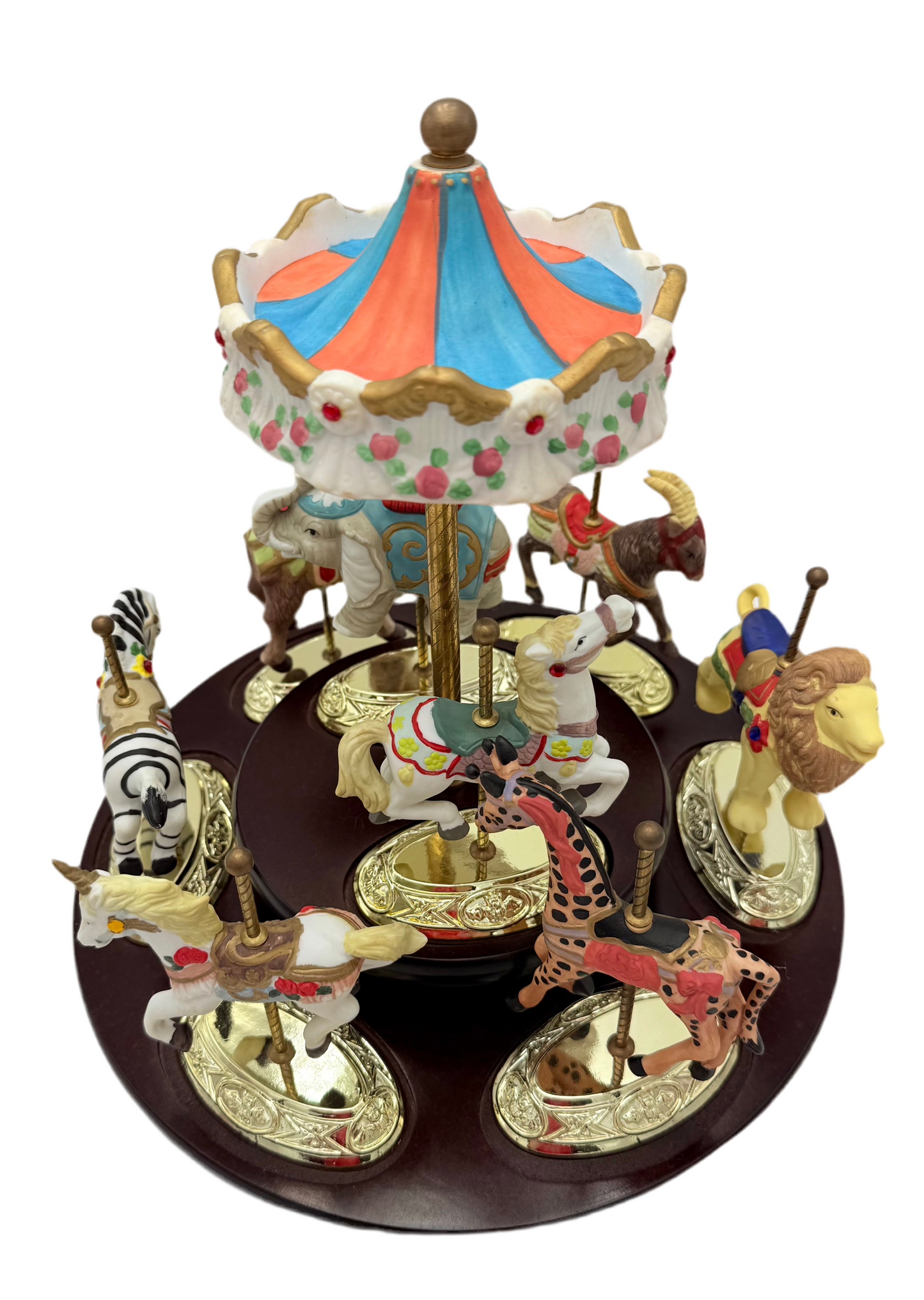 VINTAGE SAN FRANCISCO MUSIC BOX CO. ANIMAL CAROUSEL – “IT’S A SMALL WORLD” – HAND-PAINTED MUSICAL MENAGERIE – EXCELLENT CONDITION
