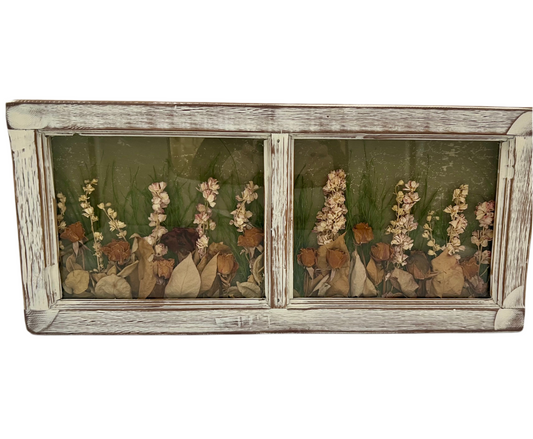 BOHO DRIED FLORAL DOUBLE PANE WALL HANGING