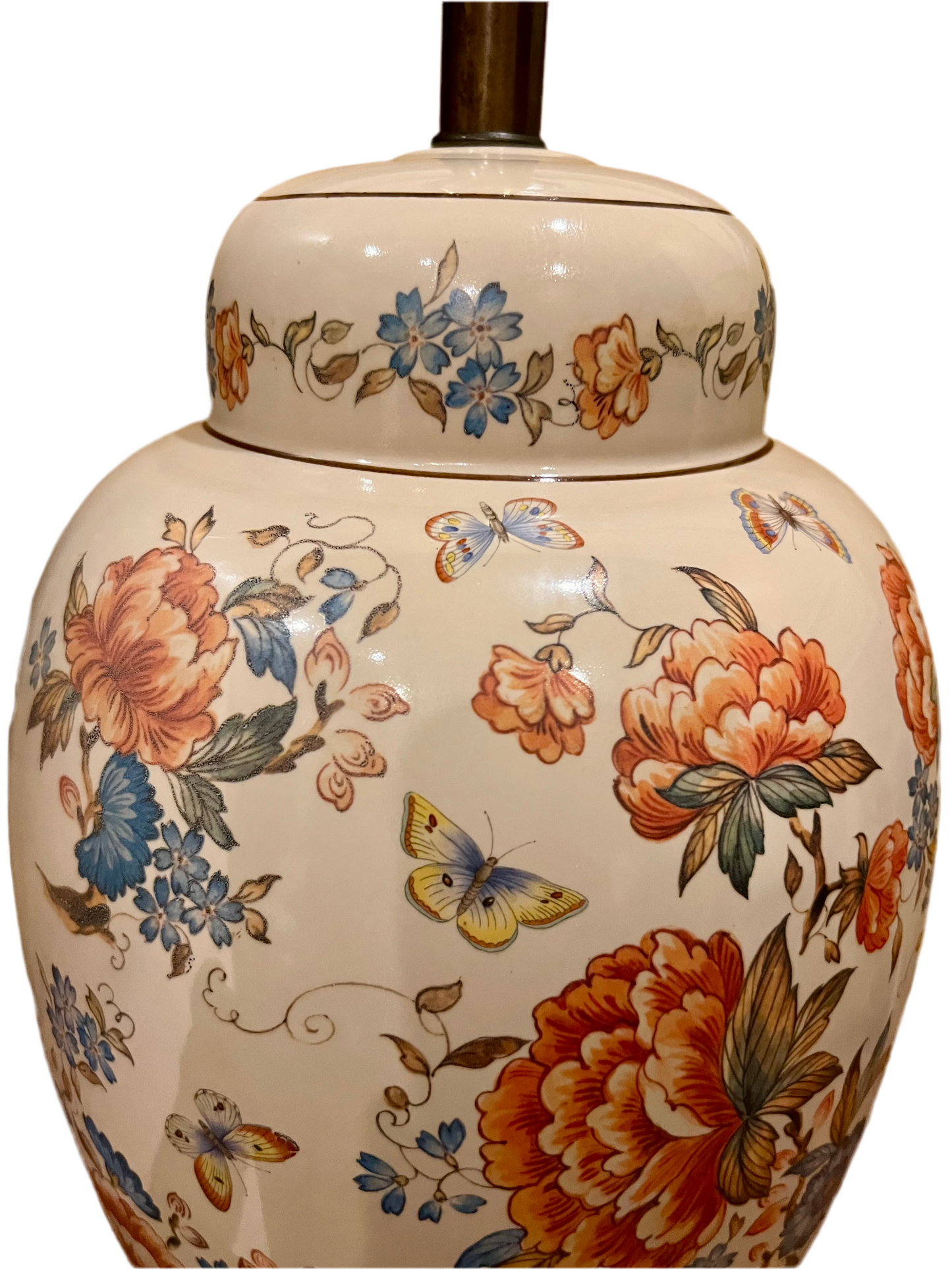 VINTAGE NATHAN LAGIN HANDMADE CERAMIC GINGER JAR LAMP – FLORAL & BUTTERFLY DESIGN