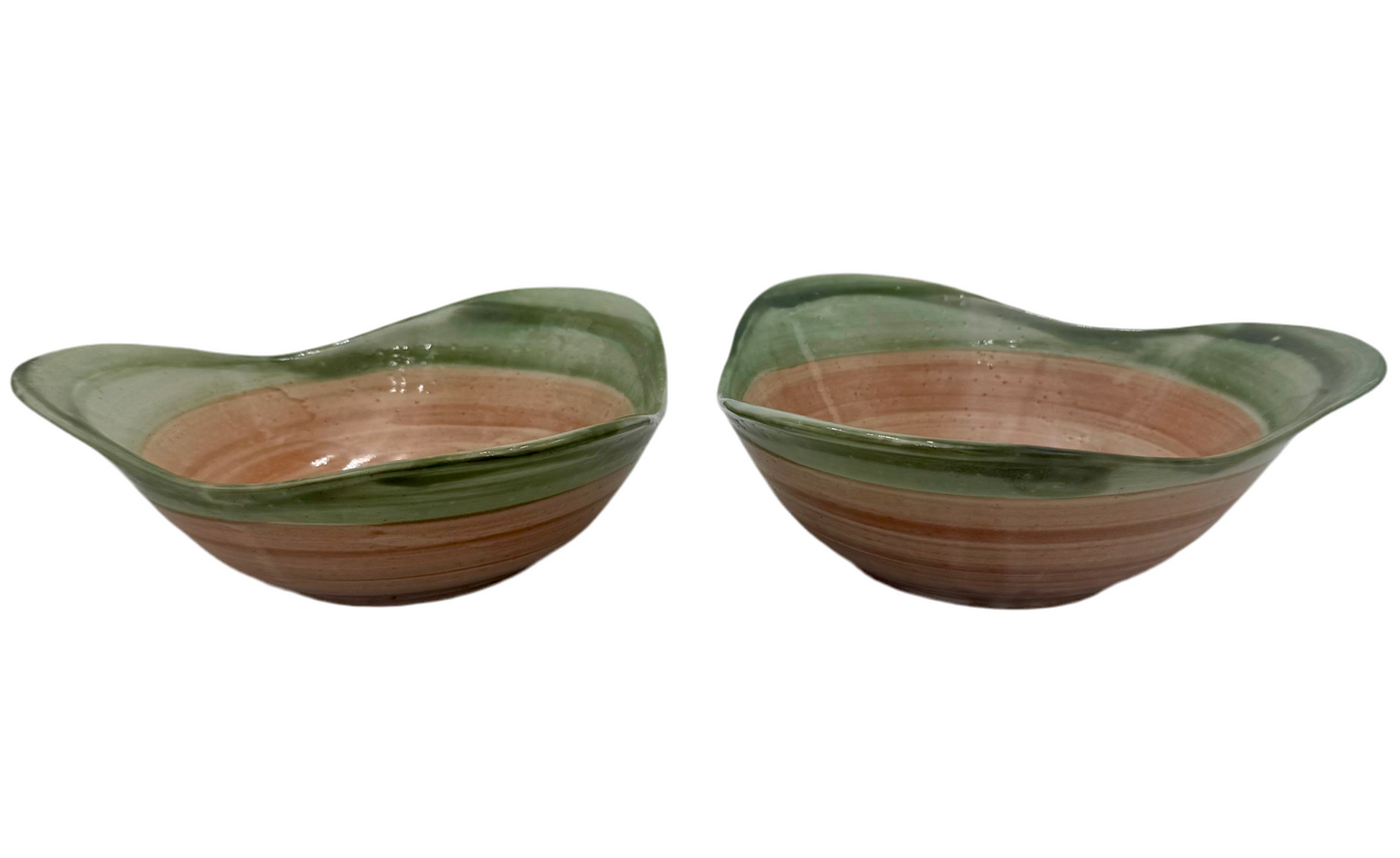 1950s VINTAGE JOHN B. TAYLOR GREEN AND BLUSH SERVING BOWLS, PAIR