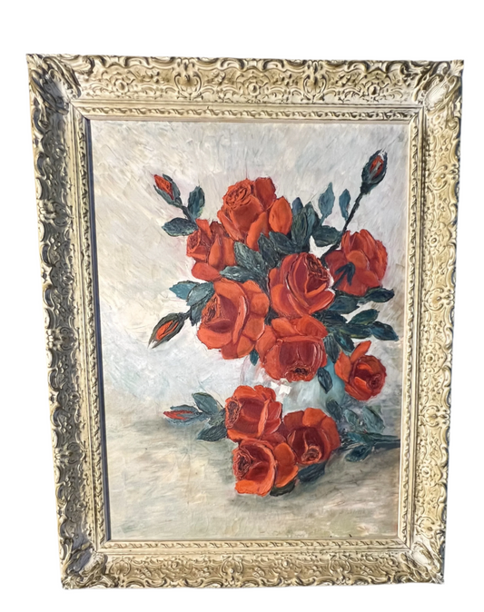 VINTAGE RED ROSES MILDRED SKINNER FRAMED ORIGINAL PAINTING