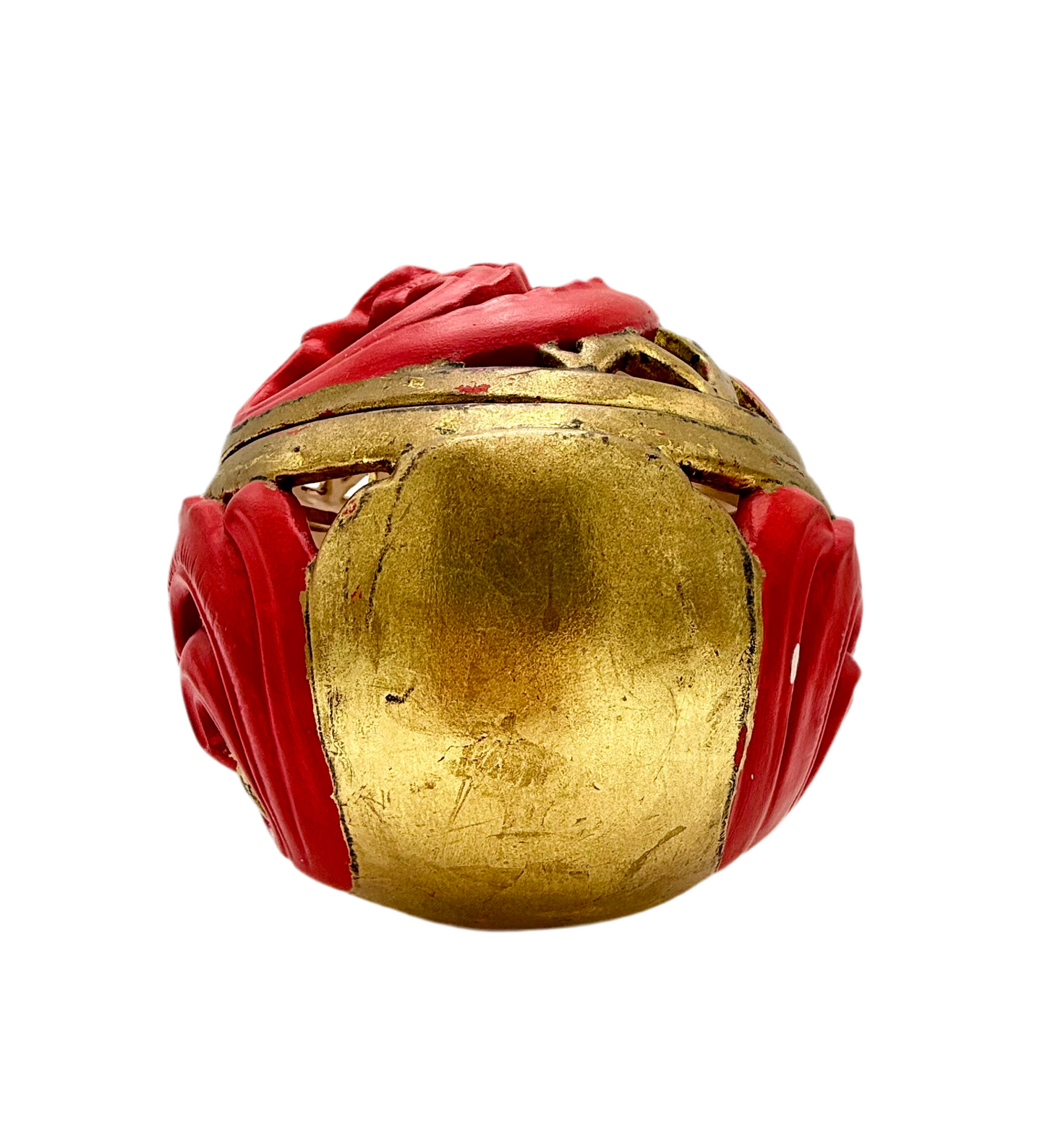 VINTAGE RED AND GOLD CHALKWARE POTPOURRI JAR WITH LID – ITALIAN CAPODIMONTE STYLE FLORAL DESIGN