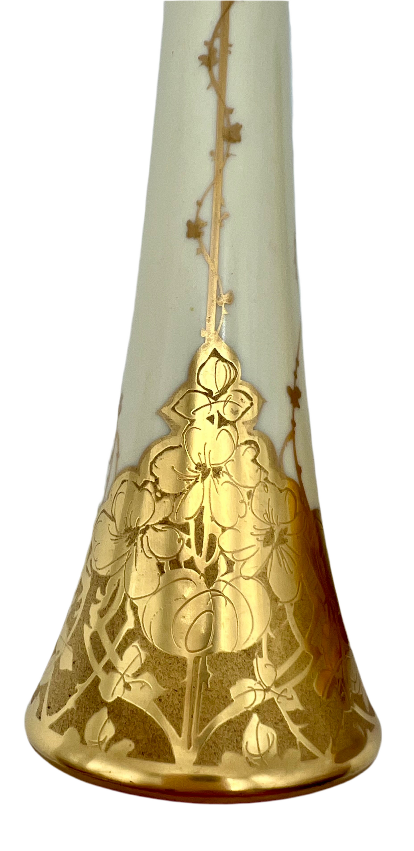 VINTAGE STEINER STUDIO LOS ANGELES 22K GOLD HAND DECORATED SALT & PEPPER SHAKERS – 6 ¼ INCH