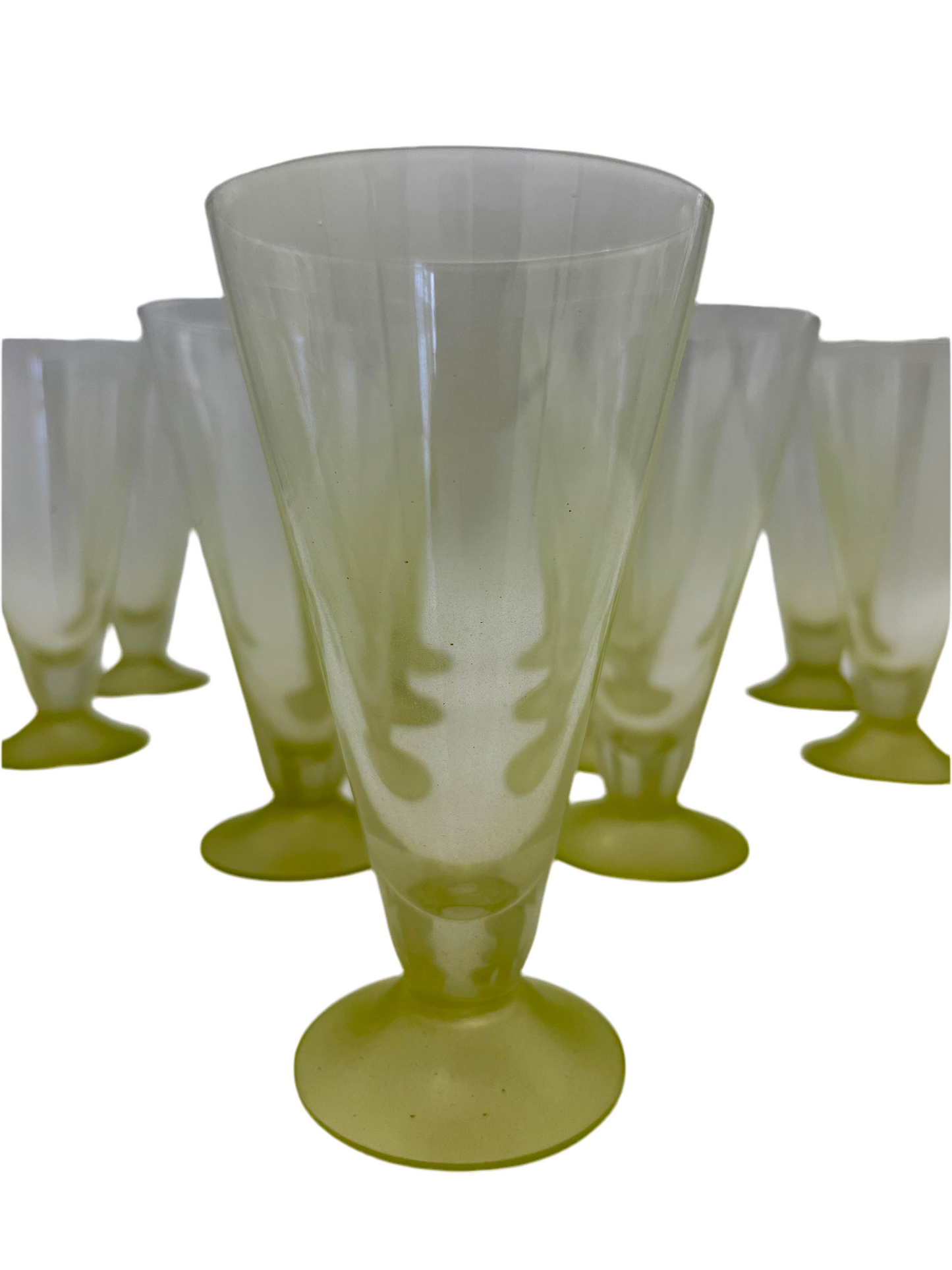 SET OF 11 VINTAGE 1960S BLENDO LIME GREEN FROSTED GOBLETS PARFAIT GLASSES MID CENTURY MODERN