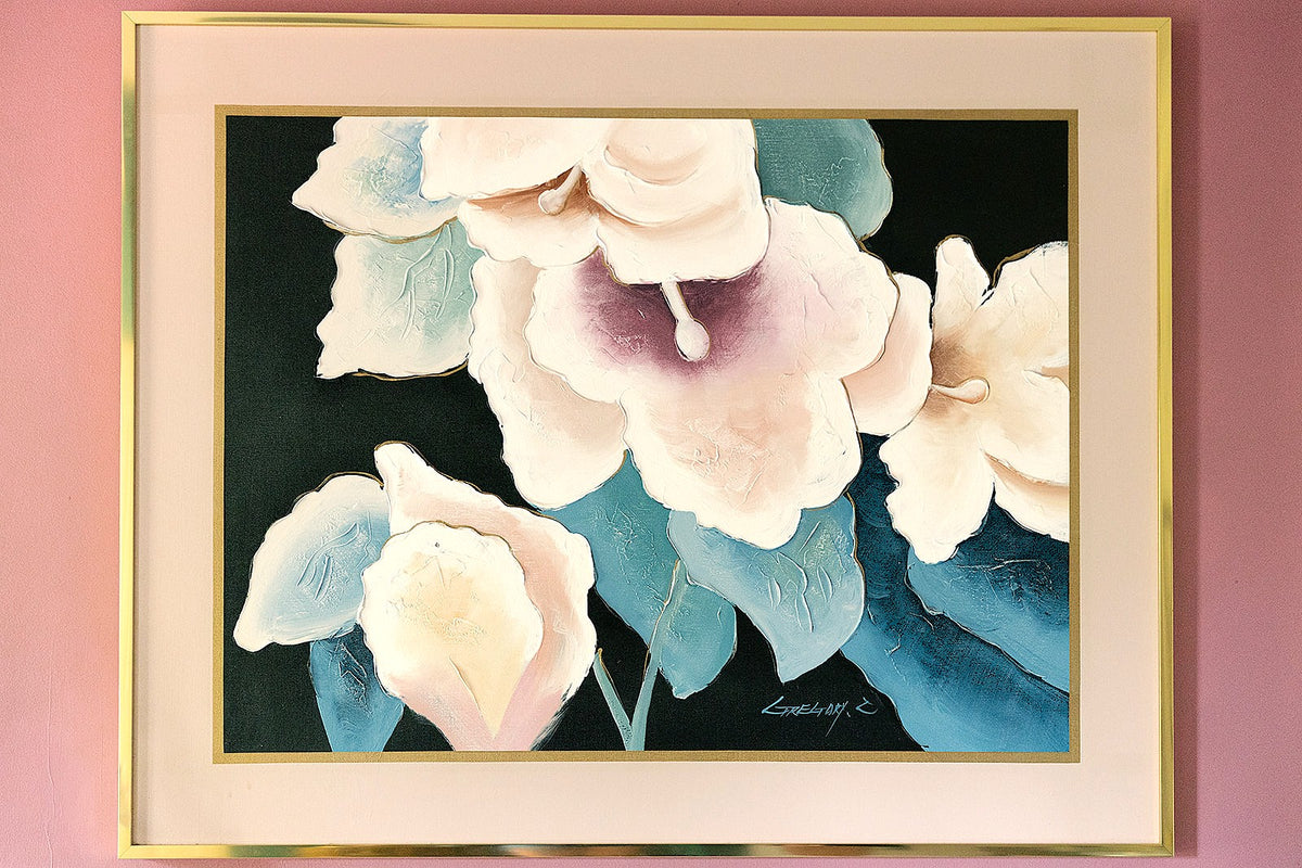 Gregory C. Oversized Textured Floral Painting Signed Gregory C. Circa 1980s