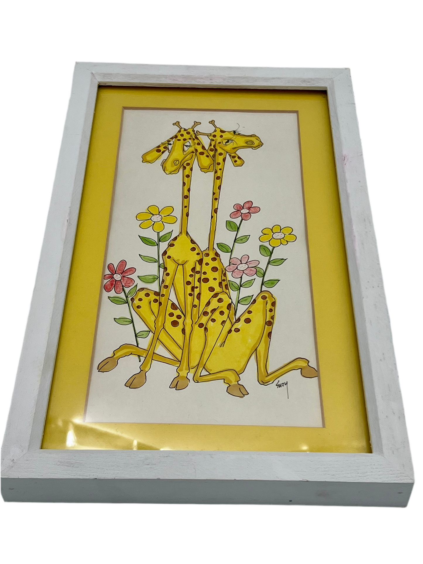 VINTAGE SUZY SPAFFORD SUZY'S ZOO FRAMED GIRAFFES