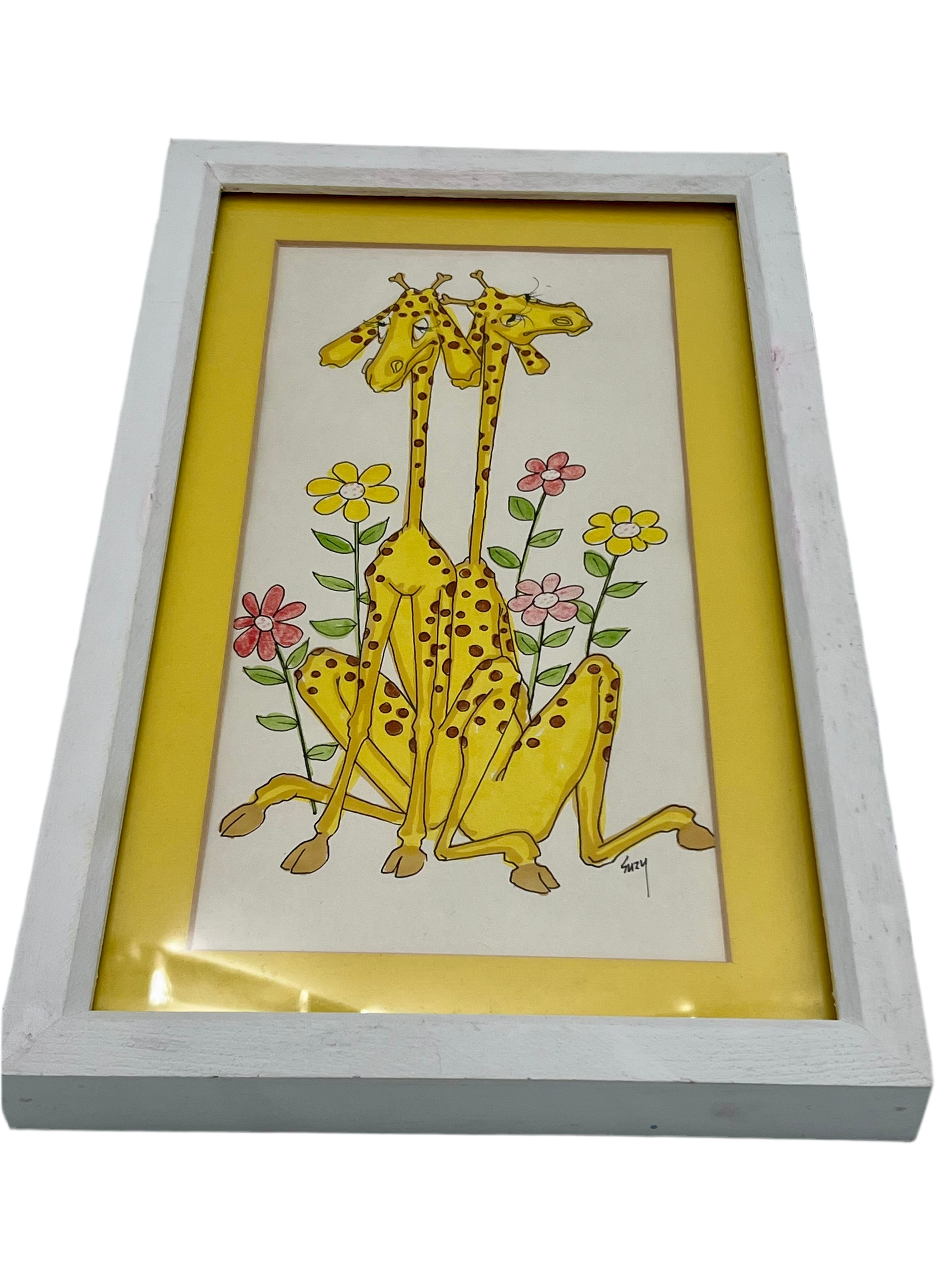 RETRO GIRAFFE PRINT BY SUZY – WHIMSICAL MID-CENTURY STYLE WALL ART