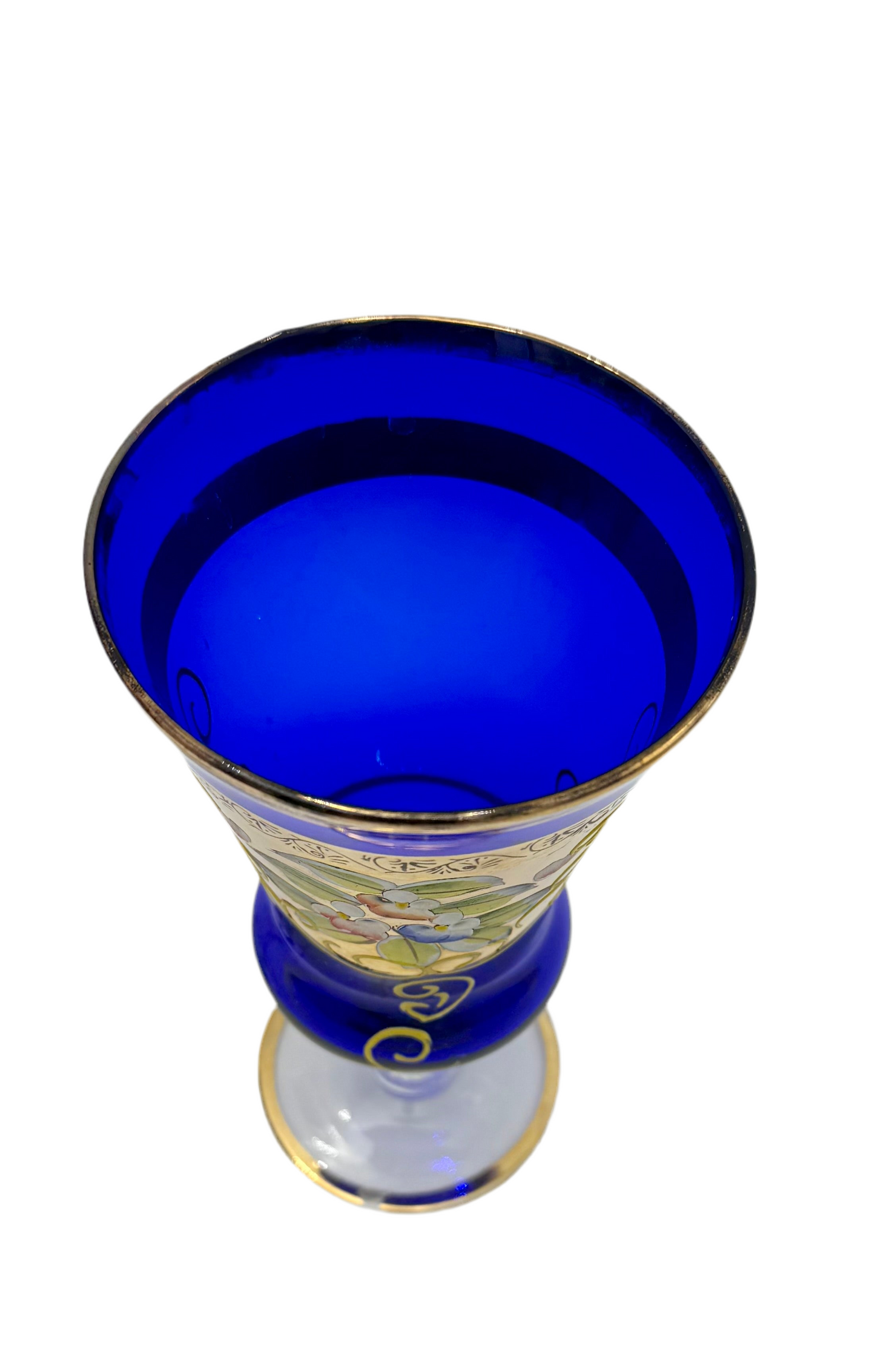 VINTAGE BOHEMIAN COBALT BLUE ENAMEL & GOLD GILT VASE