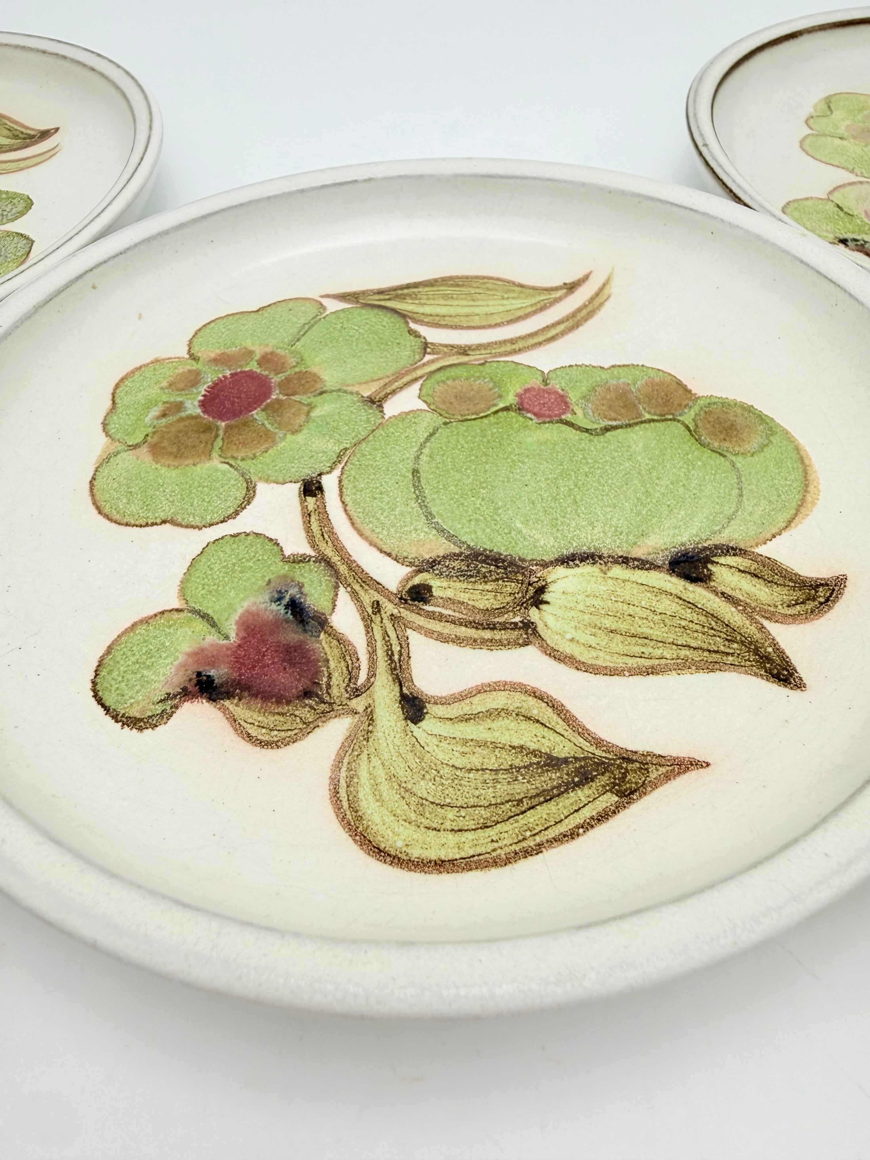 Vintage Denby Troubadour Floral Stoneware Plates Set of 5