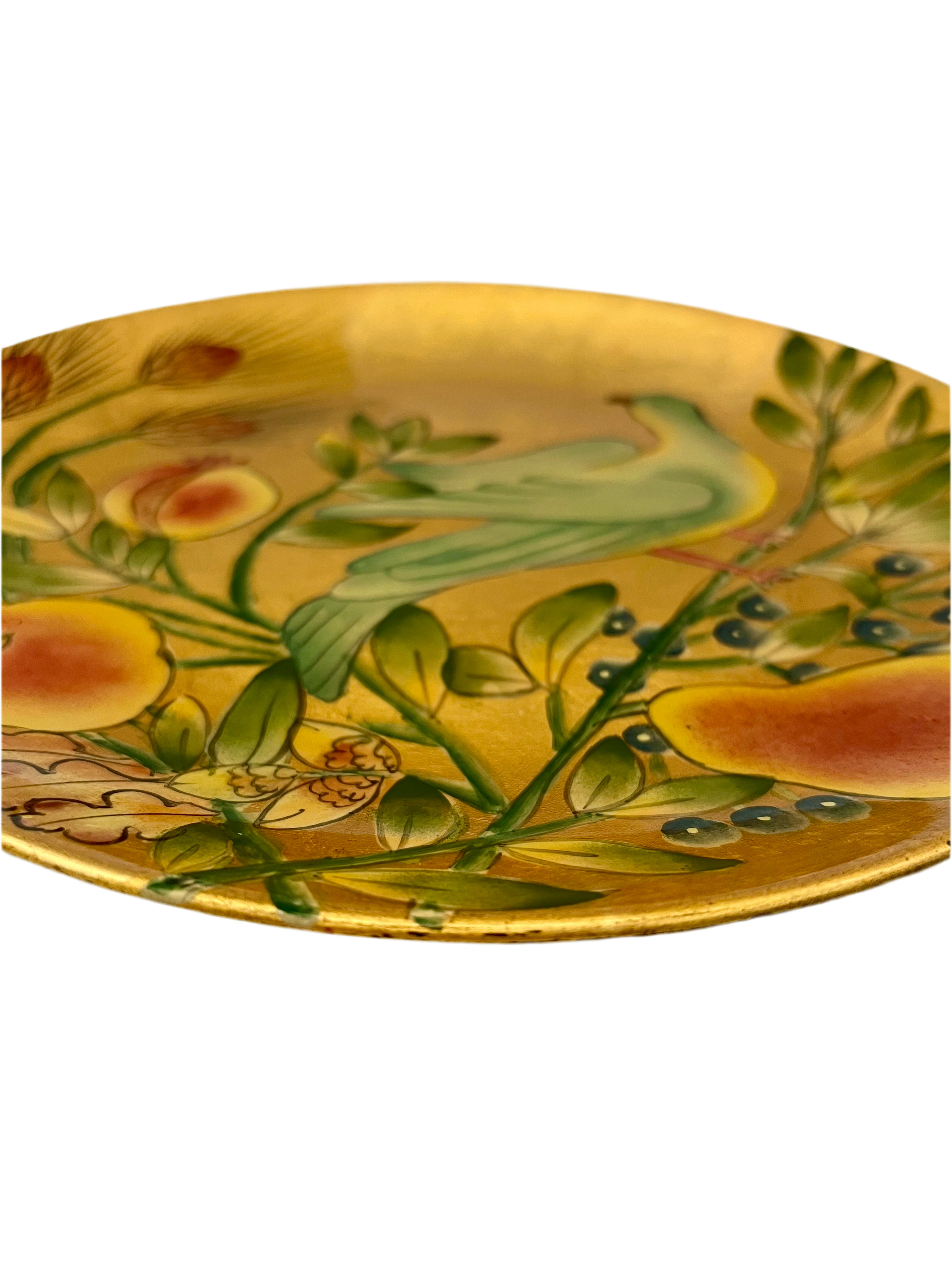 TOSCANA ITALY HAND-PAINTED BIRD AND BOTANICAL DECORATIVE PLATE — IMPORTED BY SCULLY & SCULLY