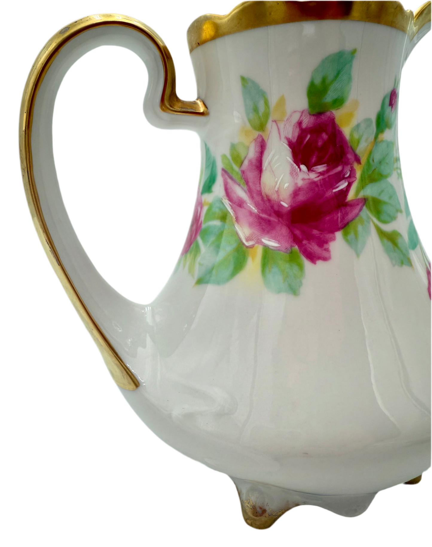 ANTIQUE LIMOGES “CORONET” HAND-PAINTED CHOCOLATE POT – SIGNED MAVALEIX – PINK ROSES & GOLD TRIM – ART NOUVEAU ERA FRANCE c.1906–1920