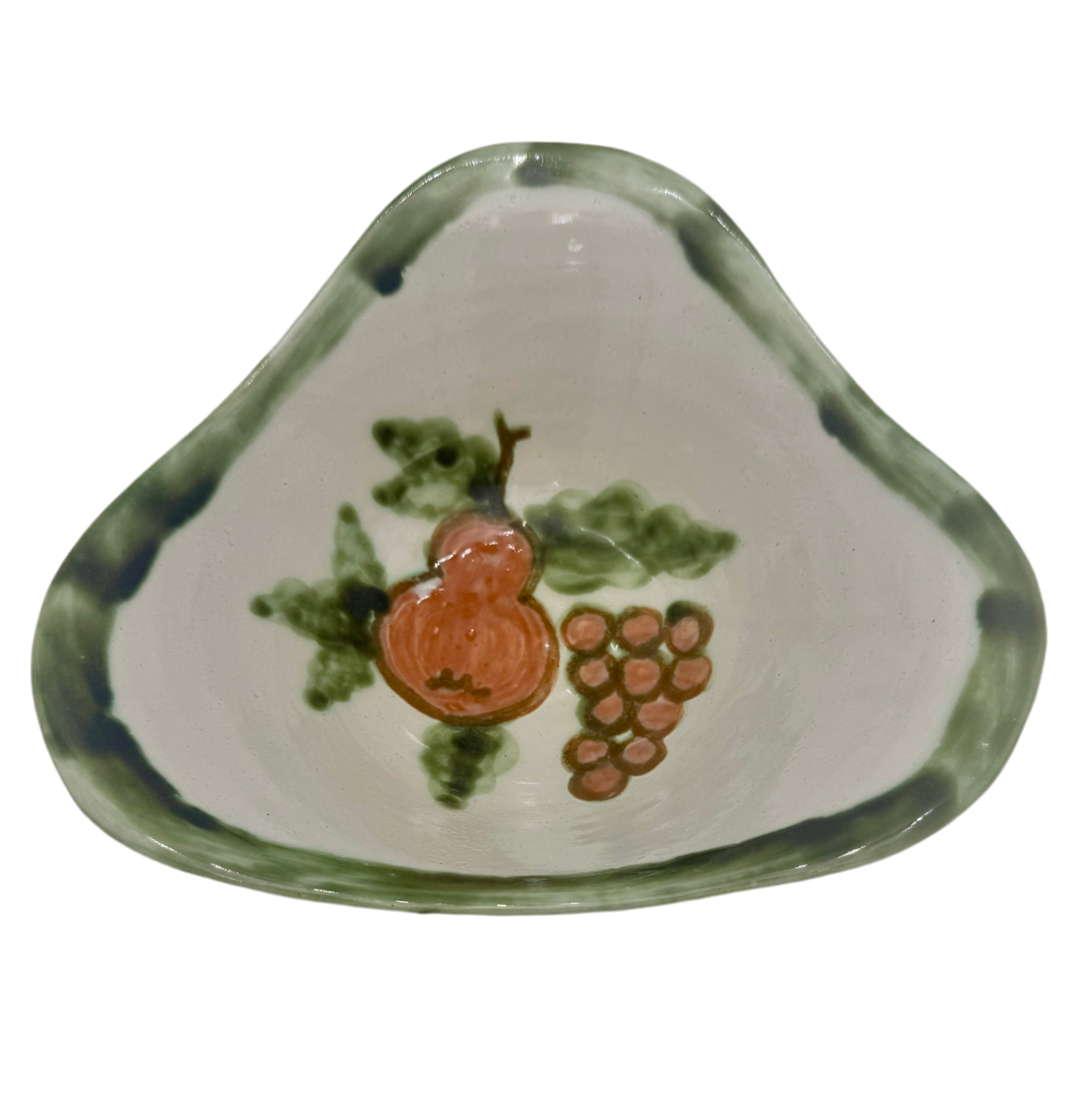 VINTAGE JOHN B. TAYLOR HAND PAINTED FRUIT BOWL • Mid Century USA Pottery • 1950s Tri-Lobed Studio Bowl