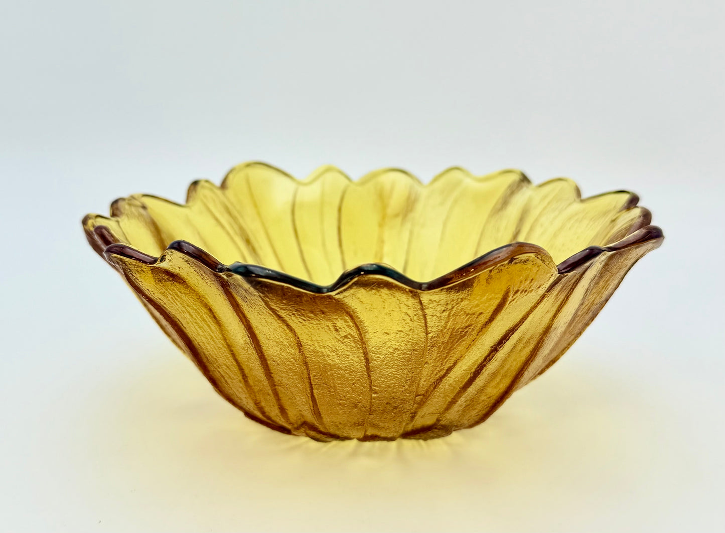 VINTAGE YELLOW SUNFLOWER GLASS BOWL/MID CENTURY CATCHALL DISH