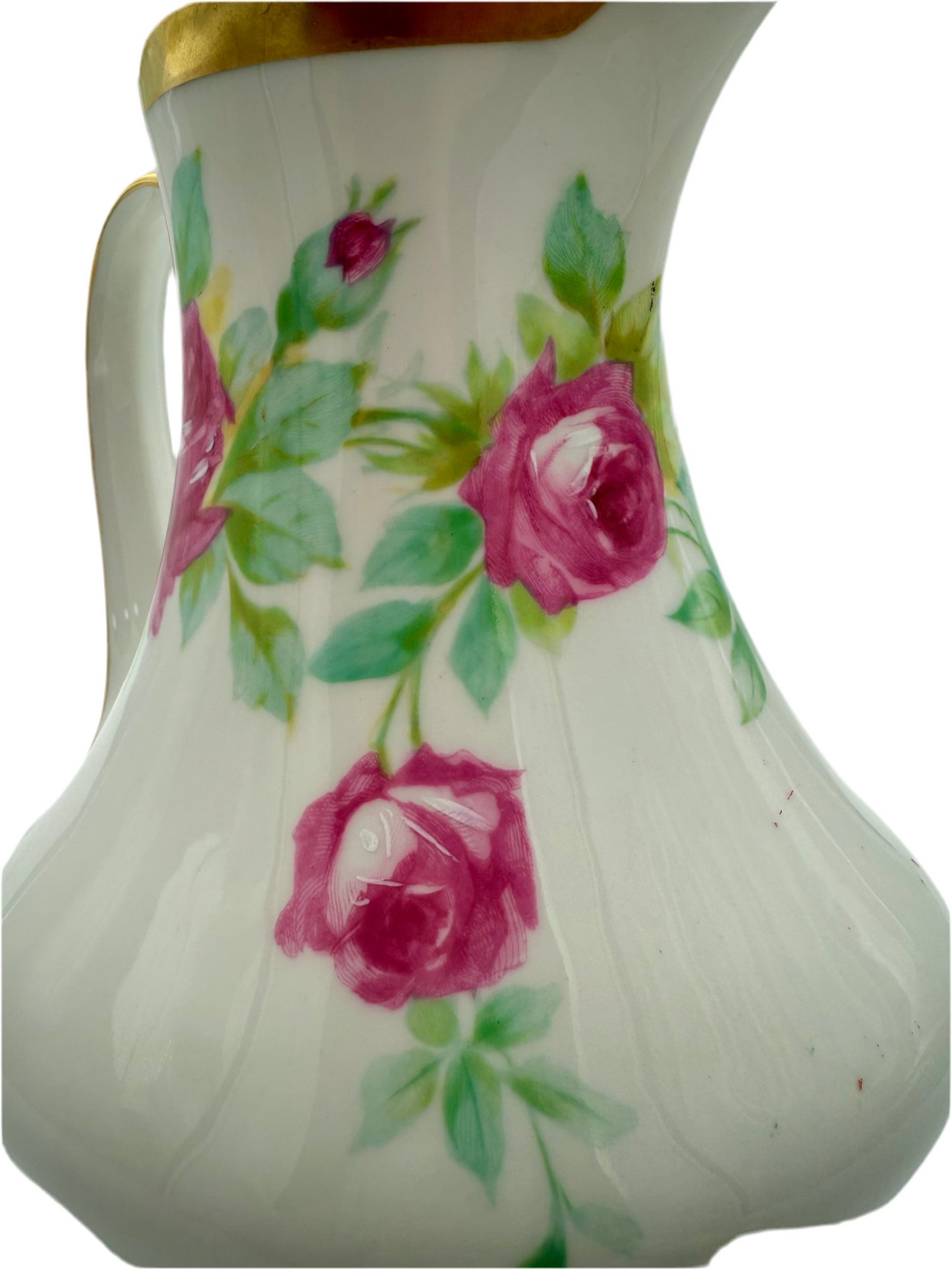 ANTIQUE LIMOGES “CORONET” HAND-PAINTED CHOCOLATE POT – SIGNED MAVALEIX – PINK ROSES & GOLD TRIM – ART NOUVEAU ERA FRANCE c.1906–1920