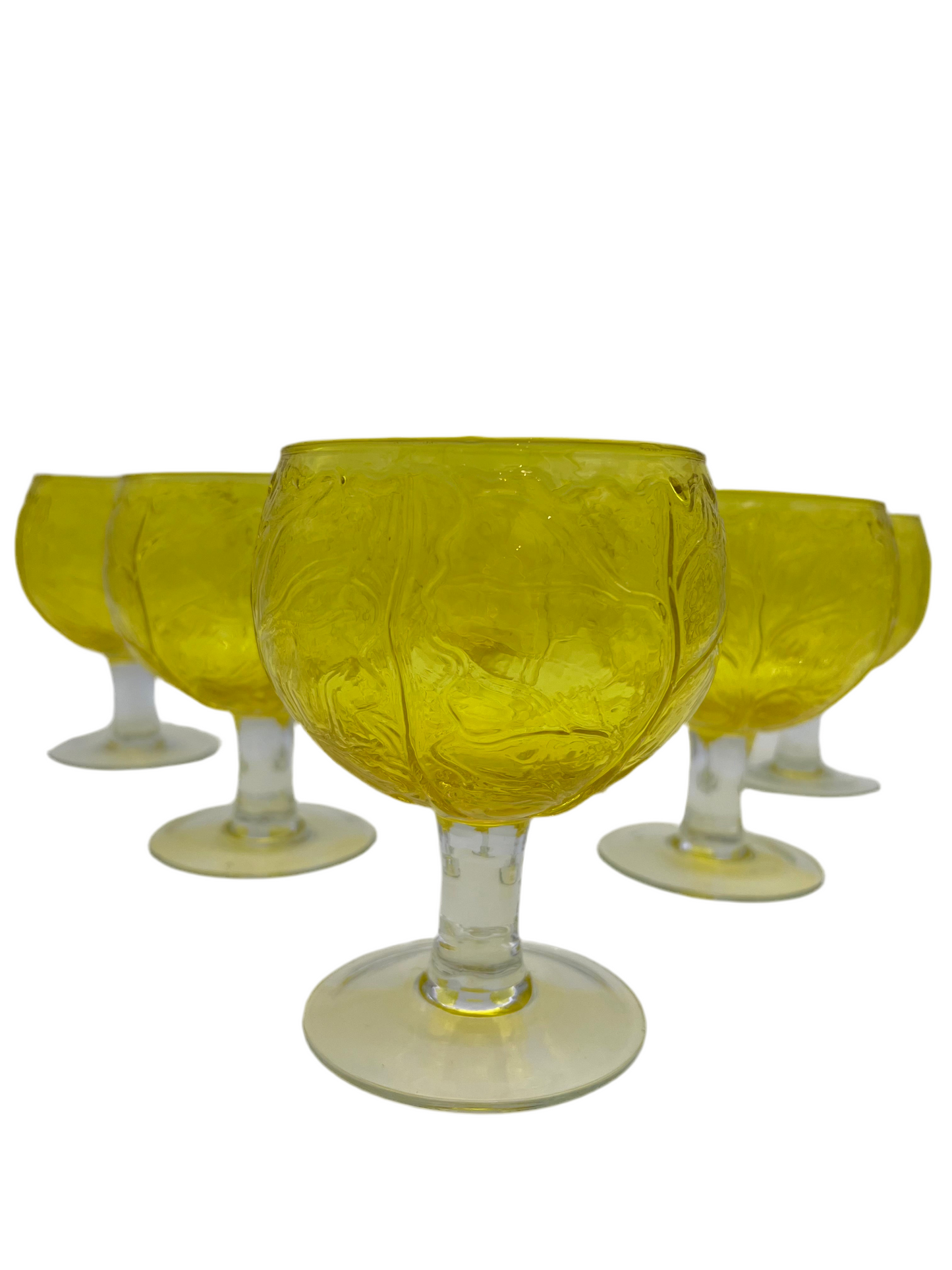 VINTAGE SECLA YELLOW CABBAGE GOBLETS, SET OF 12