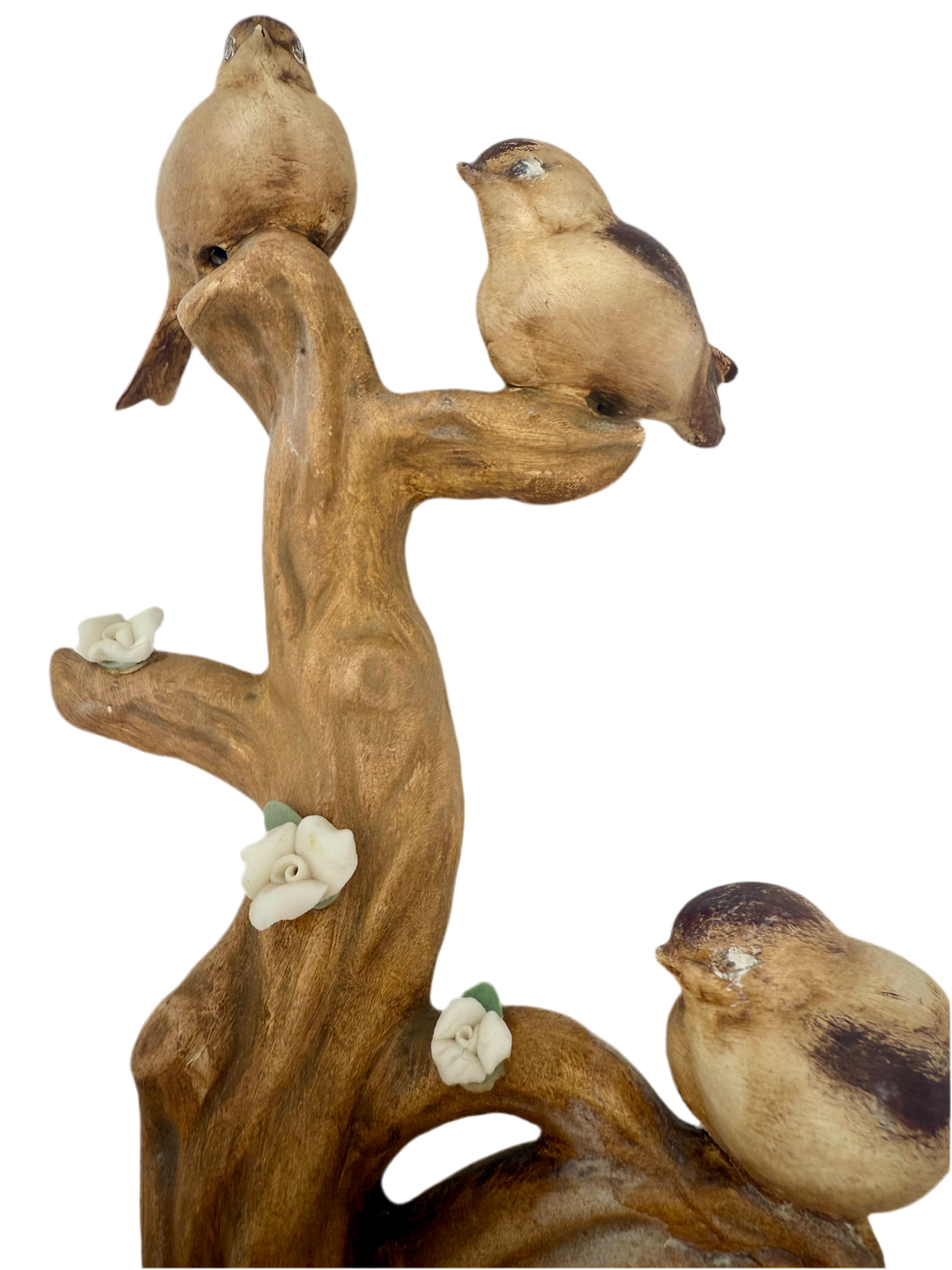 VINTAGE ARNER’S CERAMIC WALL SCULPTURE – THREE BIRDS ON TREE WITH FLOWERS – HOLLYWOOD REGENCY COTTAGECORE WALL ART