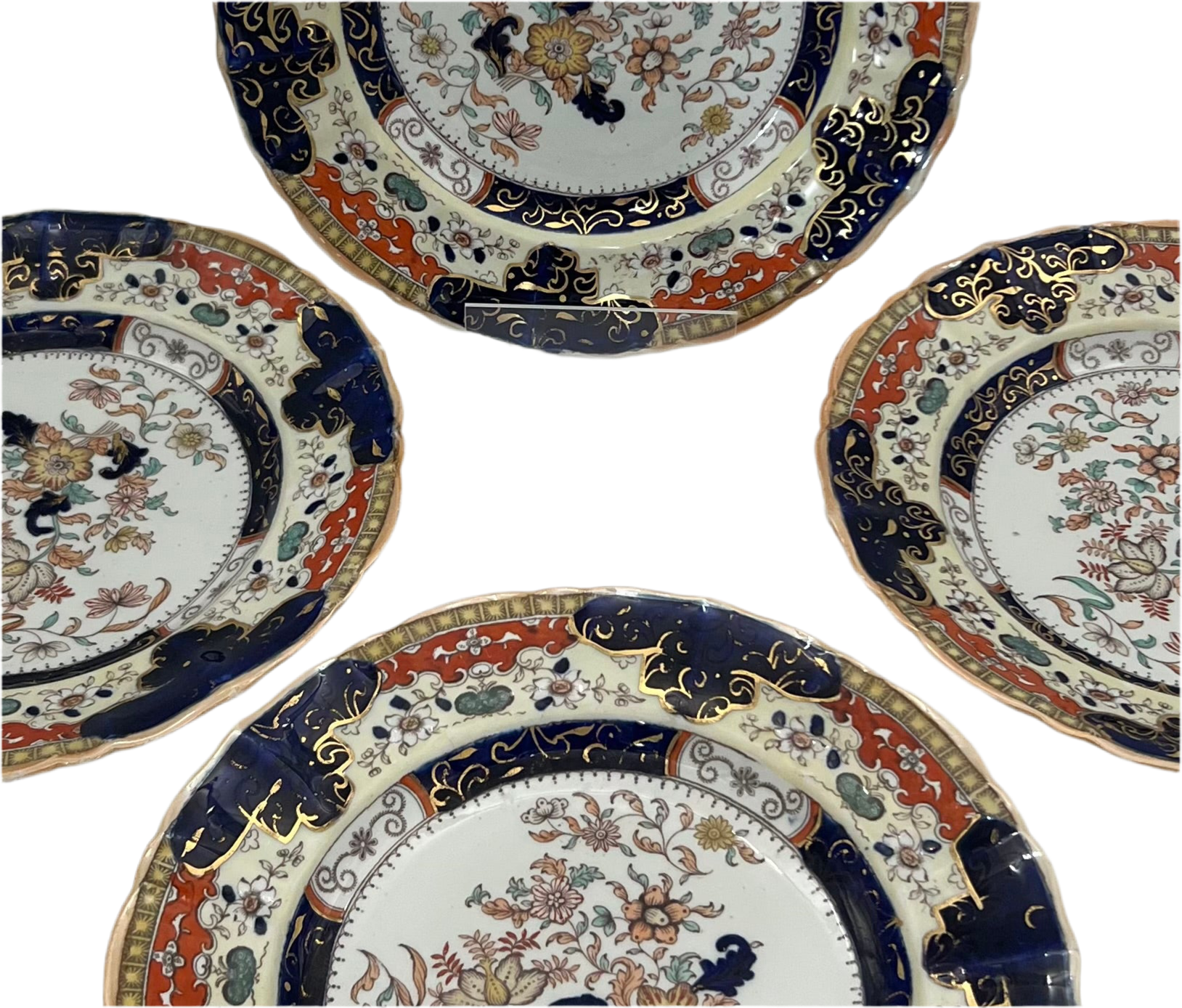 SET OF 4 ANTIQUE MASON’S IRONSTONE IMARI DINNER PLATES 10.5” | MID 19TH CENTURY ENGLISH CHINOISERIE