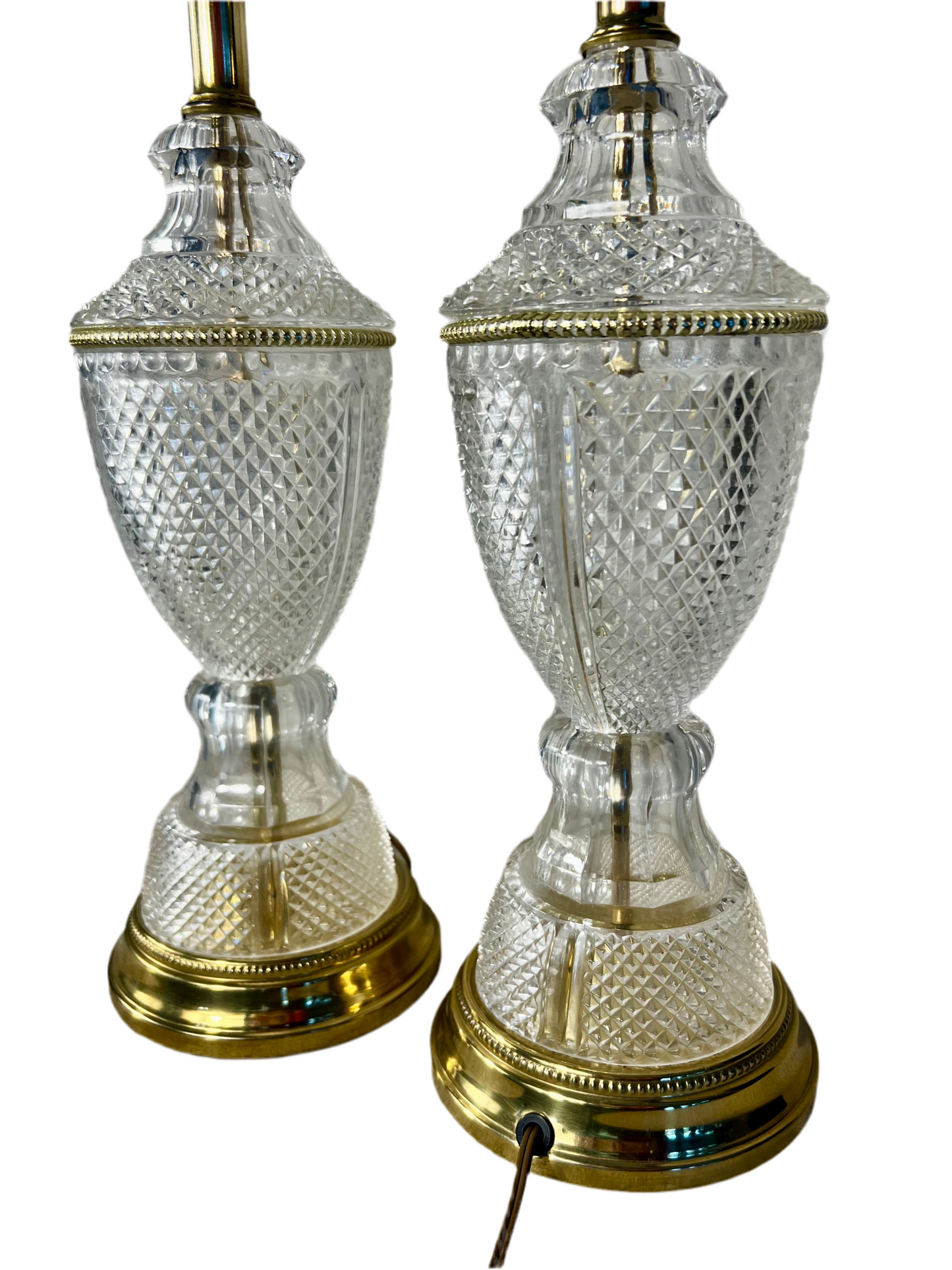 VINTAGE CUT GLASS & BRASS TABLE LAMPS – PAIR