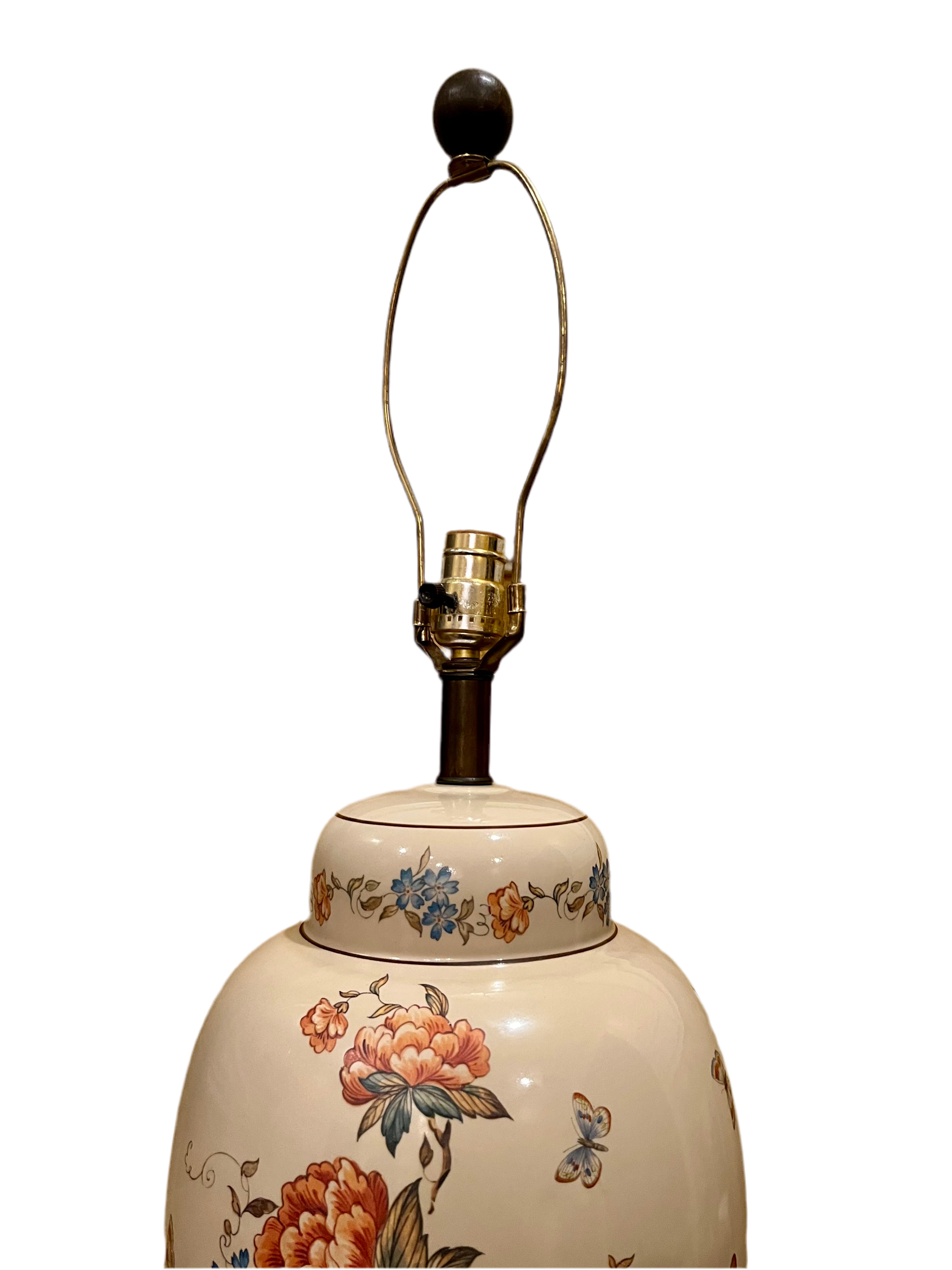VINTAGE NATHAN LAGIN HANDMADE CERAMIC GINGER JAR LAMP – FLORAL & BUTTERFLY DESIGN