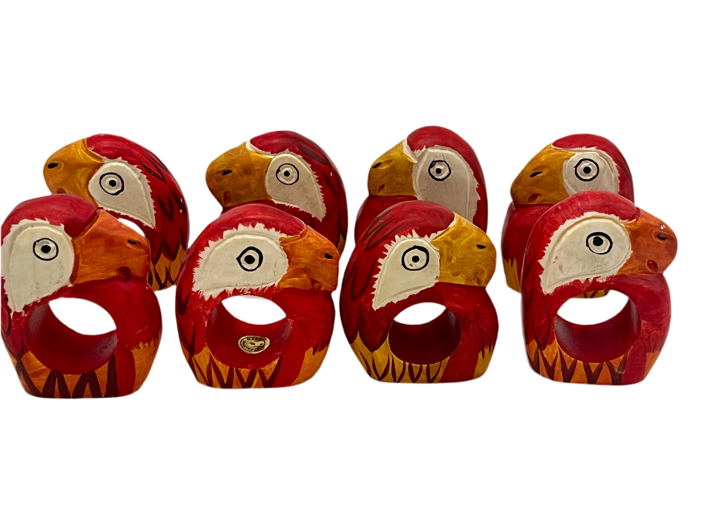 SET OF 8 VINTAGE PARROT NAPKIN RINGS