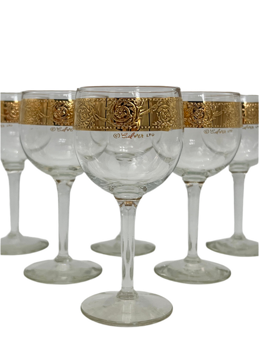 1960s CULVER 22K GOLD SET OF 6 TYROL WINE GLASSES