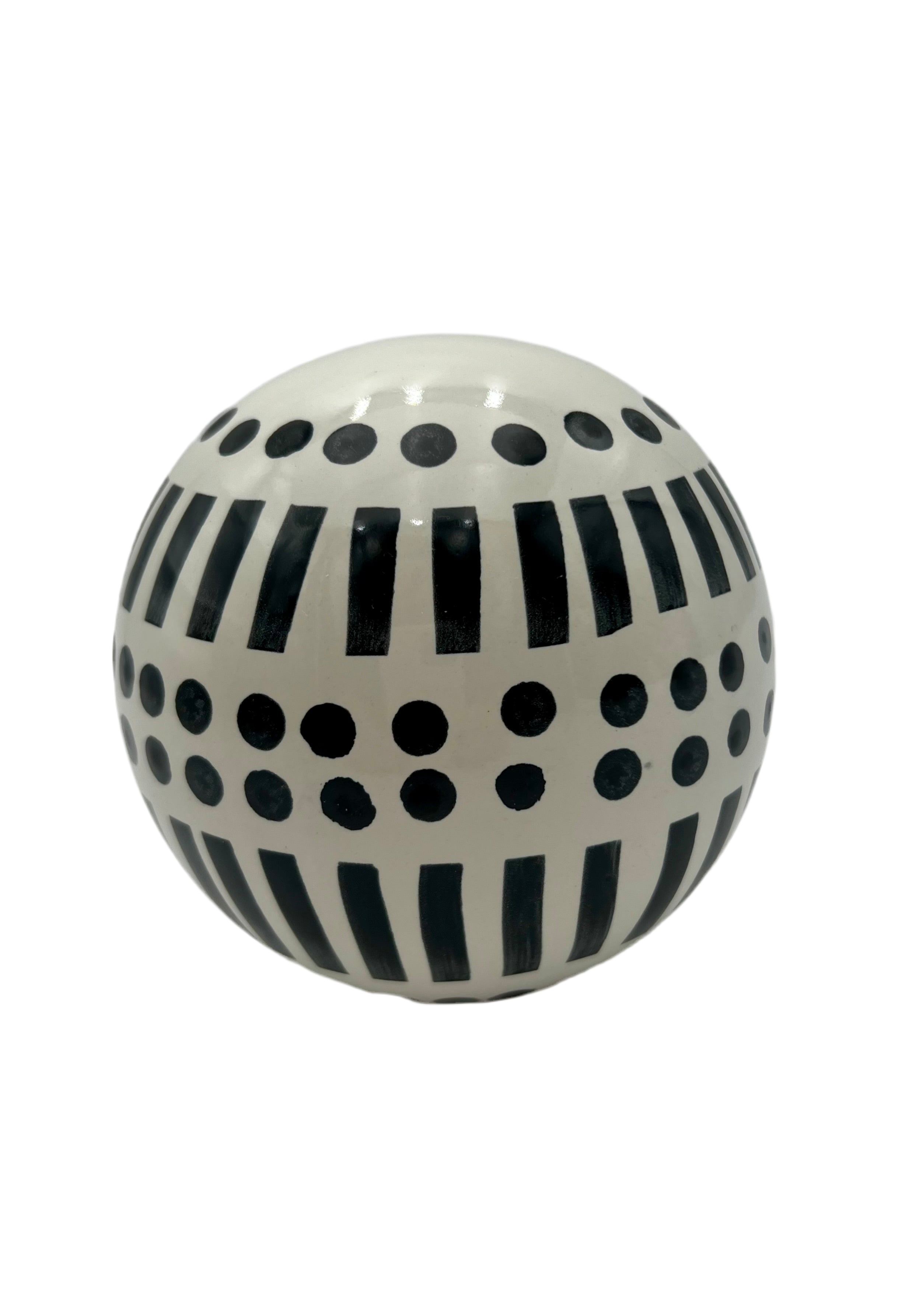 VINTAGE BLACK AND WHITE STUDIO ART POTTERY ORB | POSTMODERN SCULPTURAL CERAMIC SPHERE | MEMPHIS STYLE DECOR OBJECT