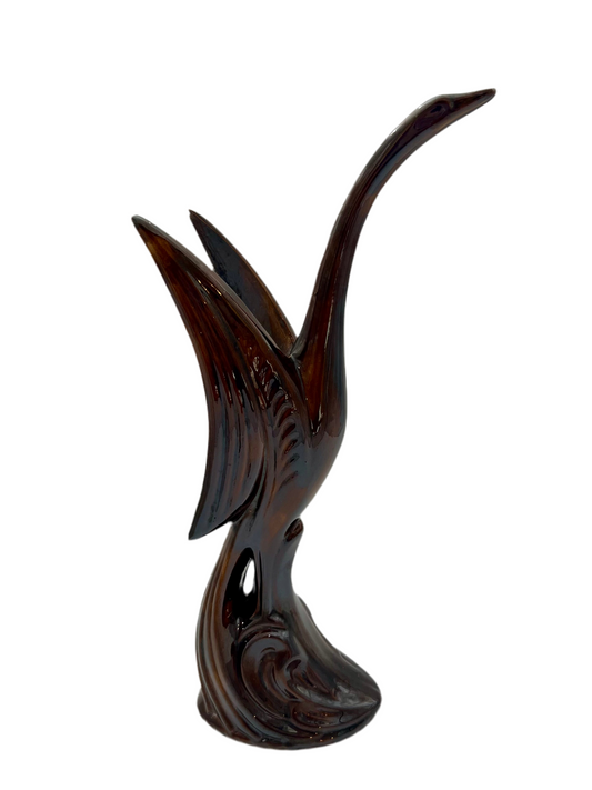 VINTAGE 1980s BROWN CRANE CERAMIC SCULPTURE