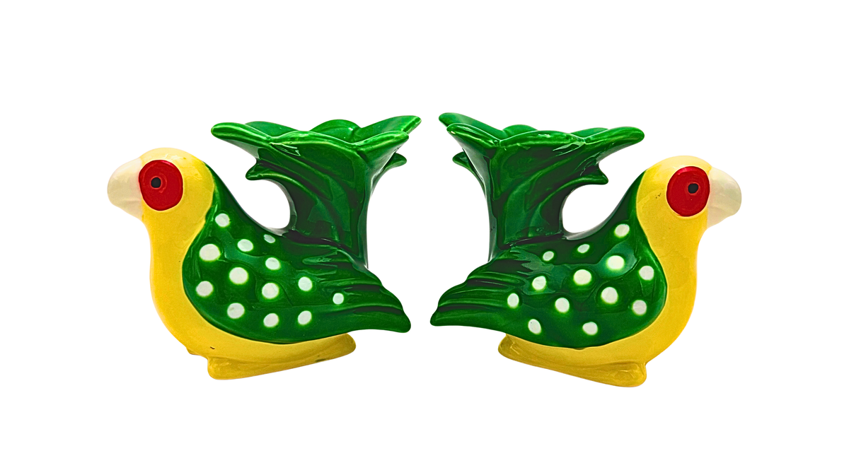 1979 Fitz & Floyd Caribbean Parrot Candle Holders — Mirrored Pair, Fitz & Floyd | 1979