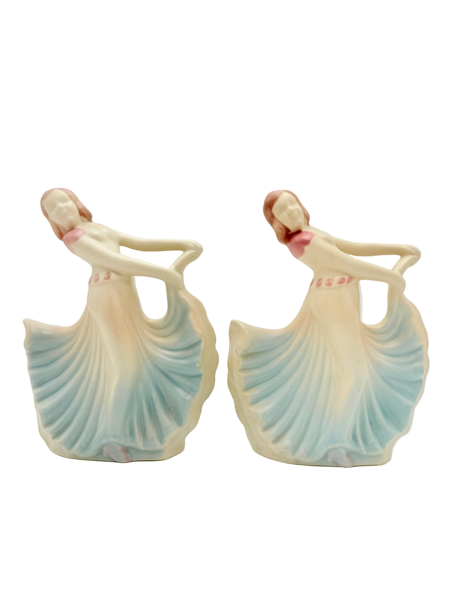 VINTAGE SHAWNEE 955 USA LADY VASES – PASTEL ART POTTERY PAIR