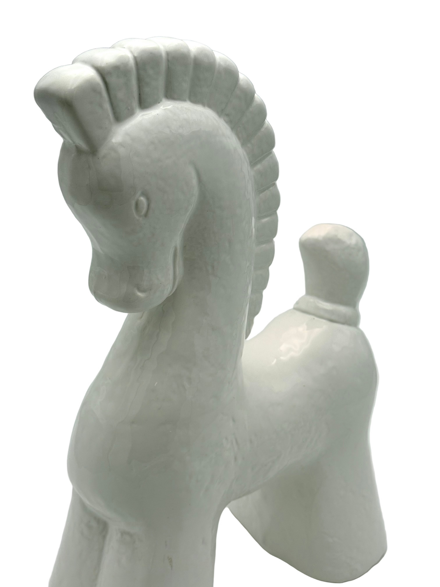 MID-CENTURY MODERN BRIGHT WHITE CERAMIC HORSE SCULPTURE – STYLED ABSTRACT FIGURINE