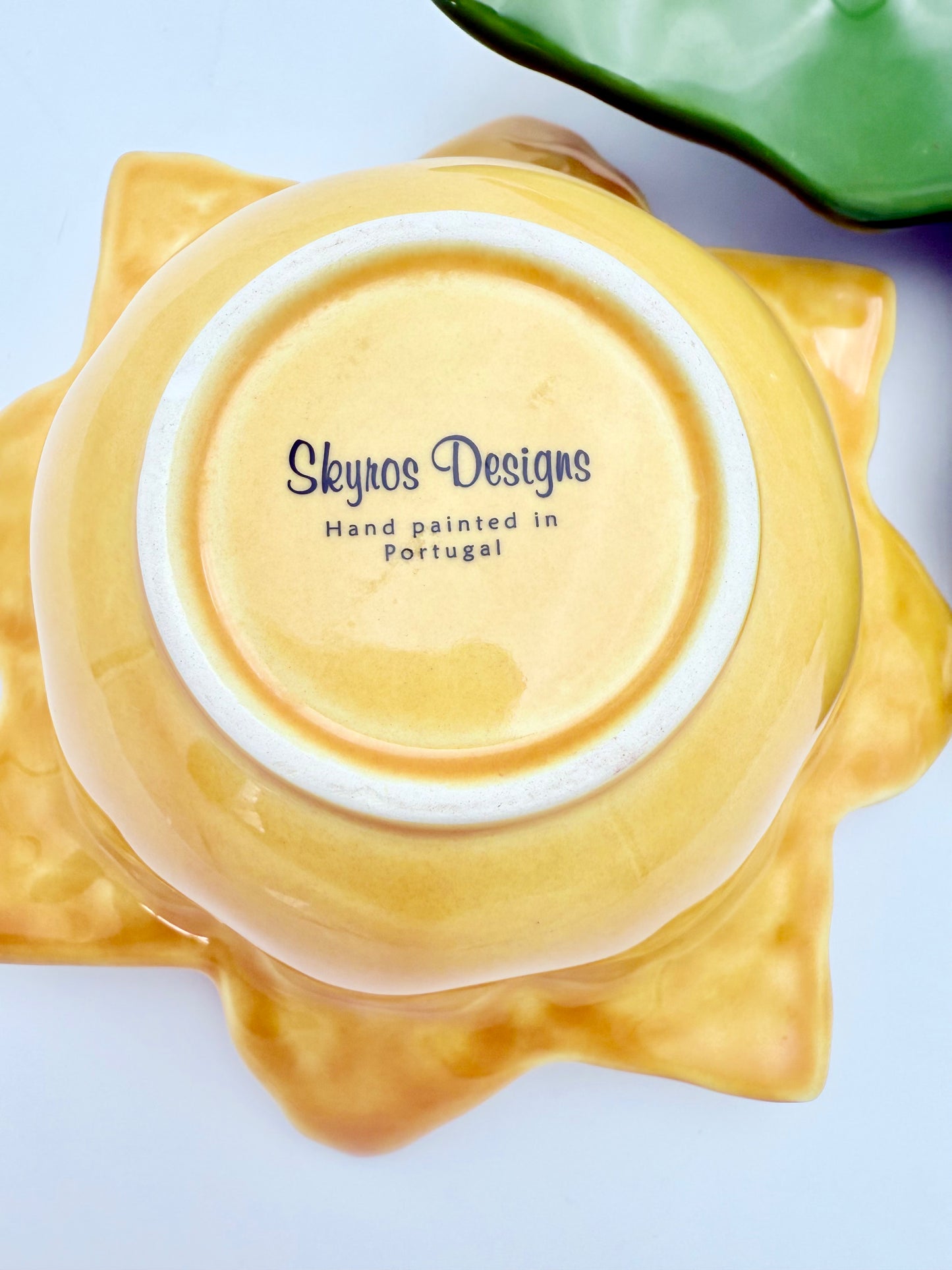 SKYNROS DESIGNS PORTUGAL HAND-PAINTED LEAF CHIP AND DIP SET • 17” PLATTER • 7.5” FLOWER BOWL • PORTUGUESE CERAMIC SERVING DISH