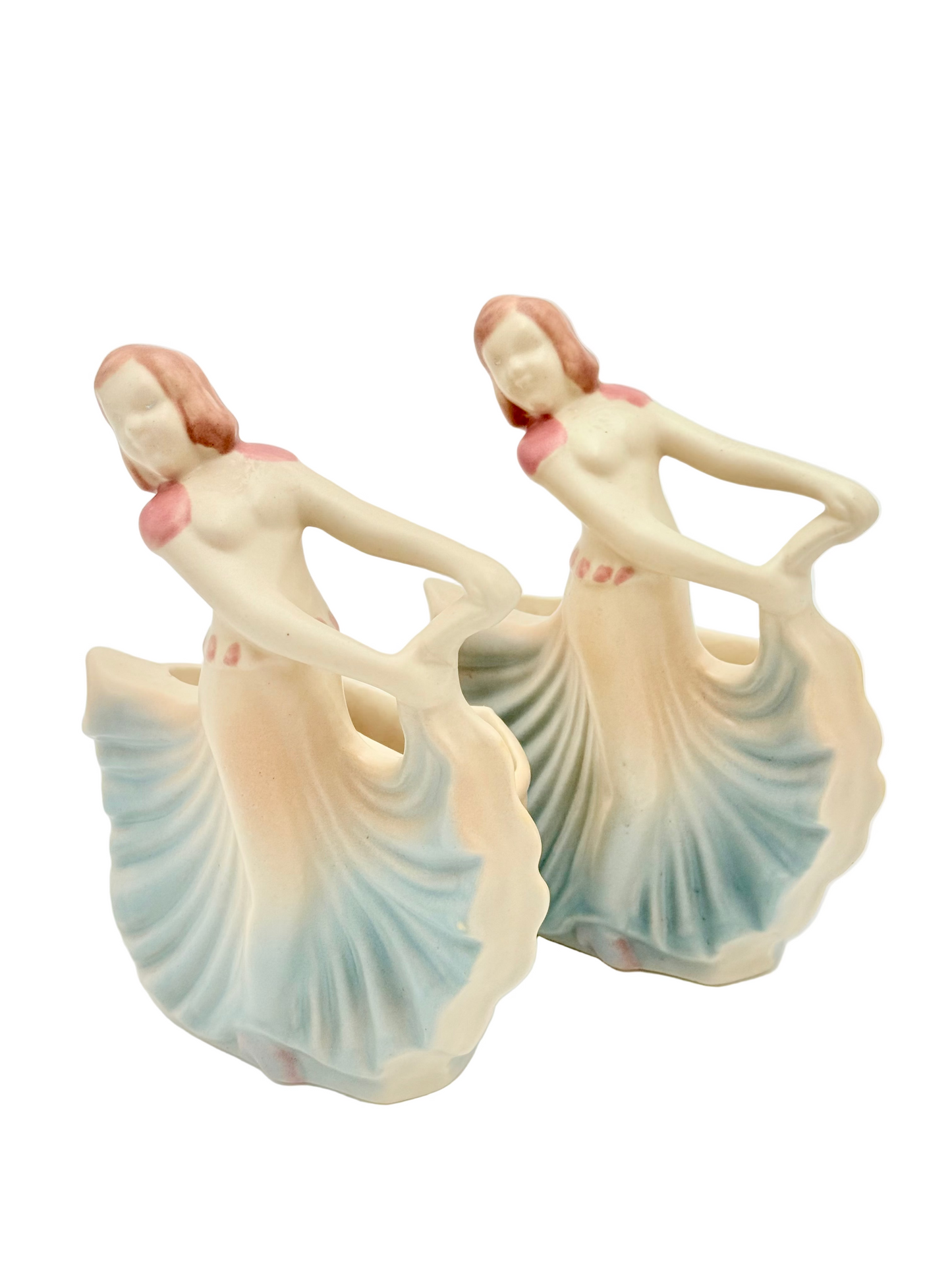 VINTAGE SHAWNEE 955 USA LADY VASES – PASTEL ART POTTERY PAIR