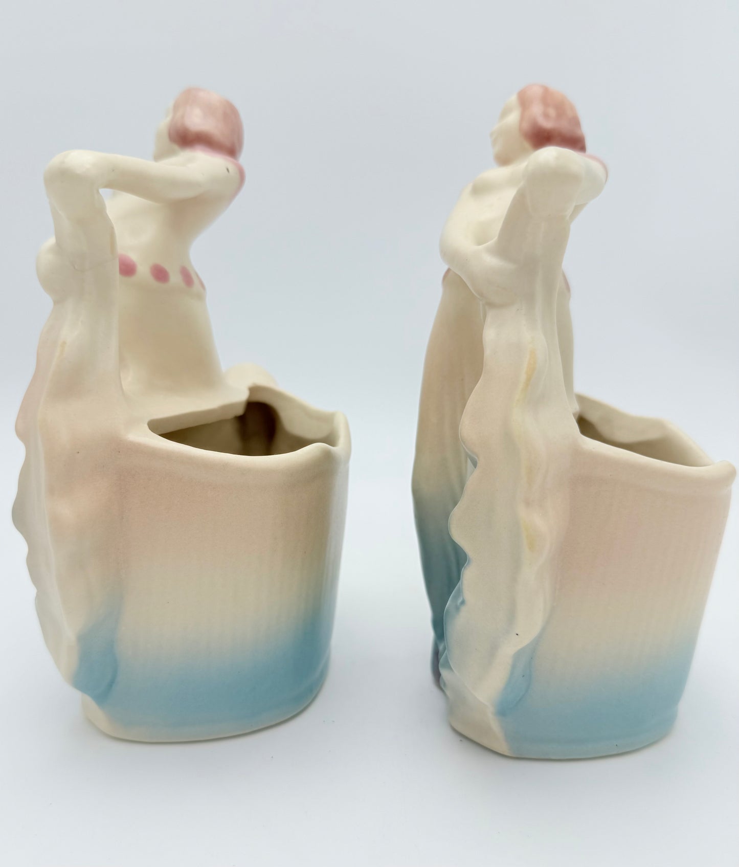 VINTAGE SHAWNEE 955 USA LADY VASES – PASTEL ART POTTERY PAIR