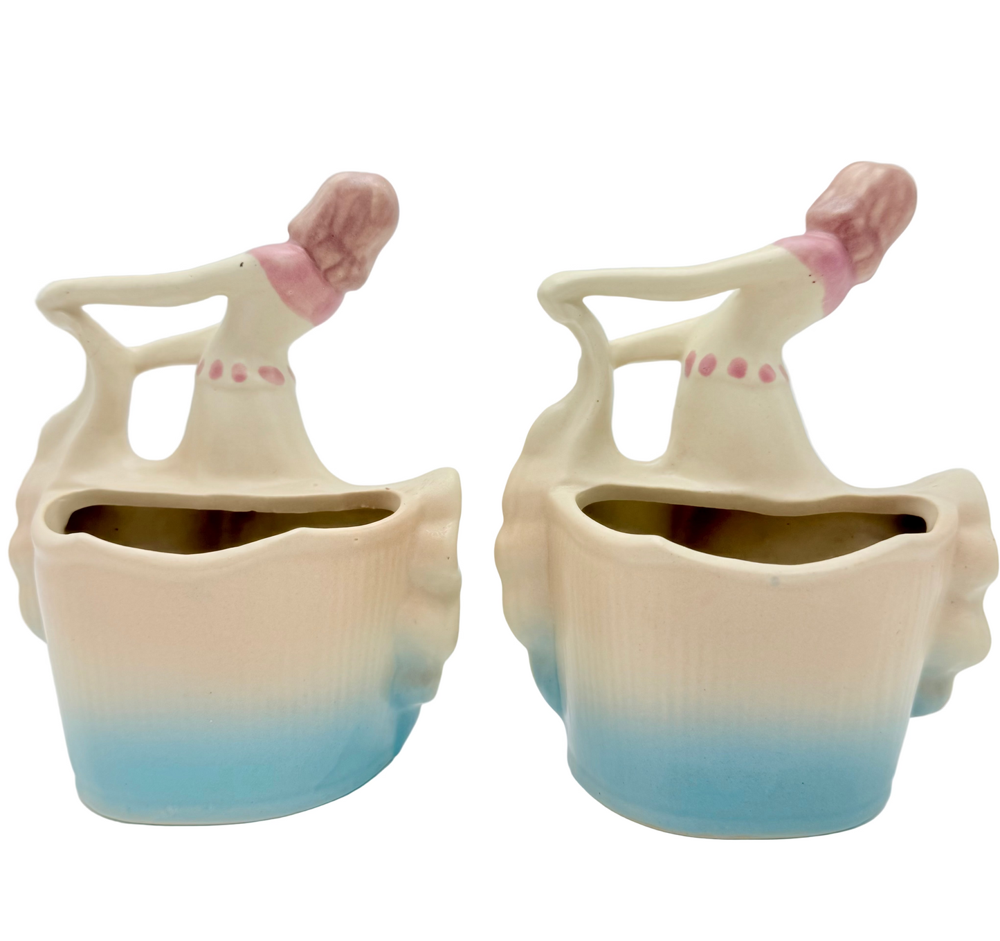 VINTAGE SHAWNEE 955 USA LADY VASES – PASTEL ART POTTERY PAIR