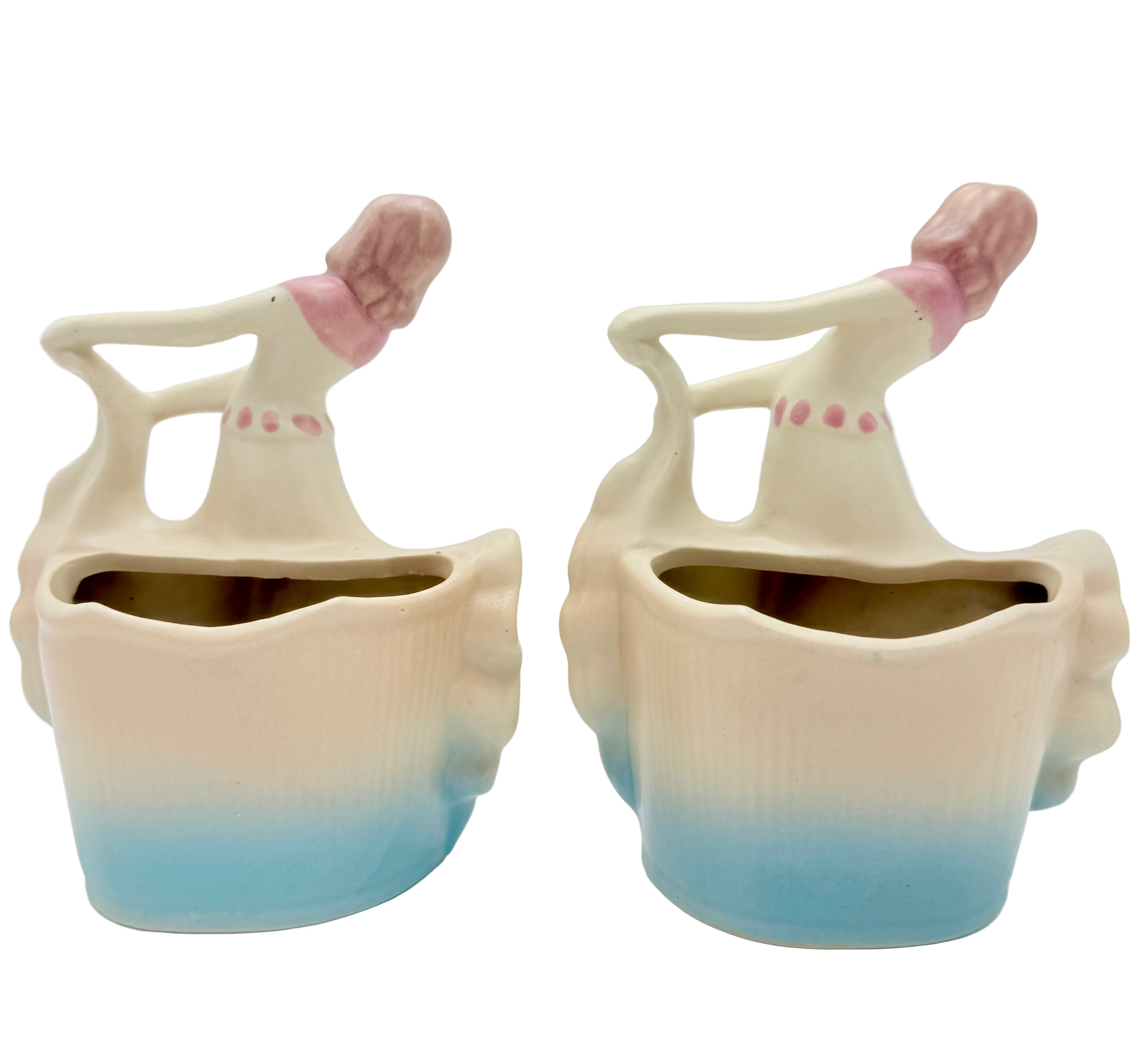 VINTAGE SHAWNEE 955 USA LADY VASES – PASTEL ART POTTERY PAIR