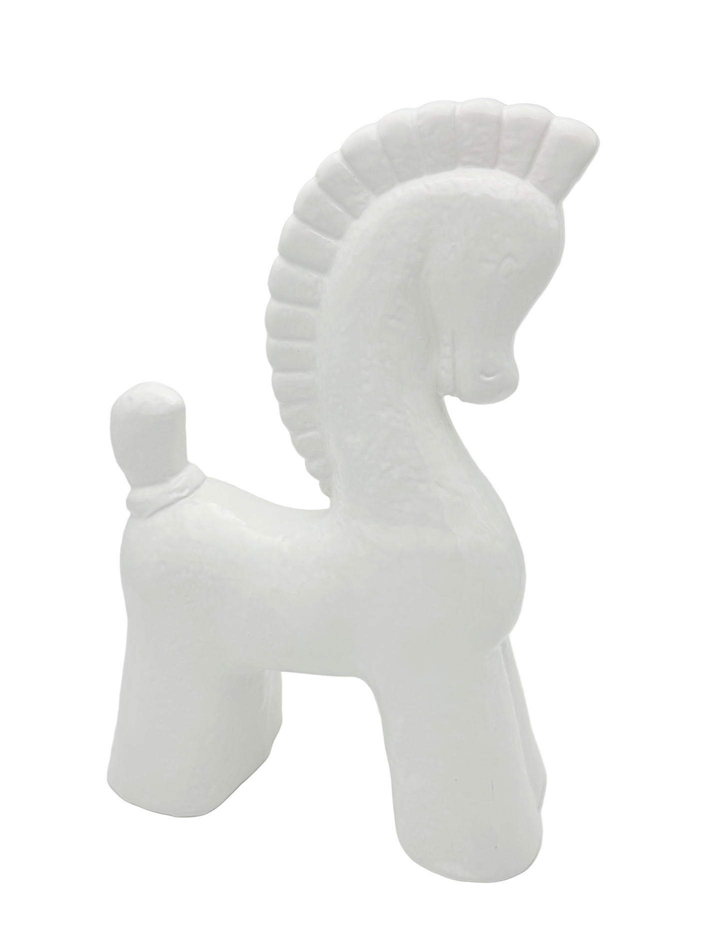 MID-CENTURY MODERN BRIGHT WHITE CERAMIC HORSE SCULPTURE – STYLED ABSTRACT FIGURINE