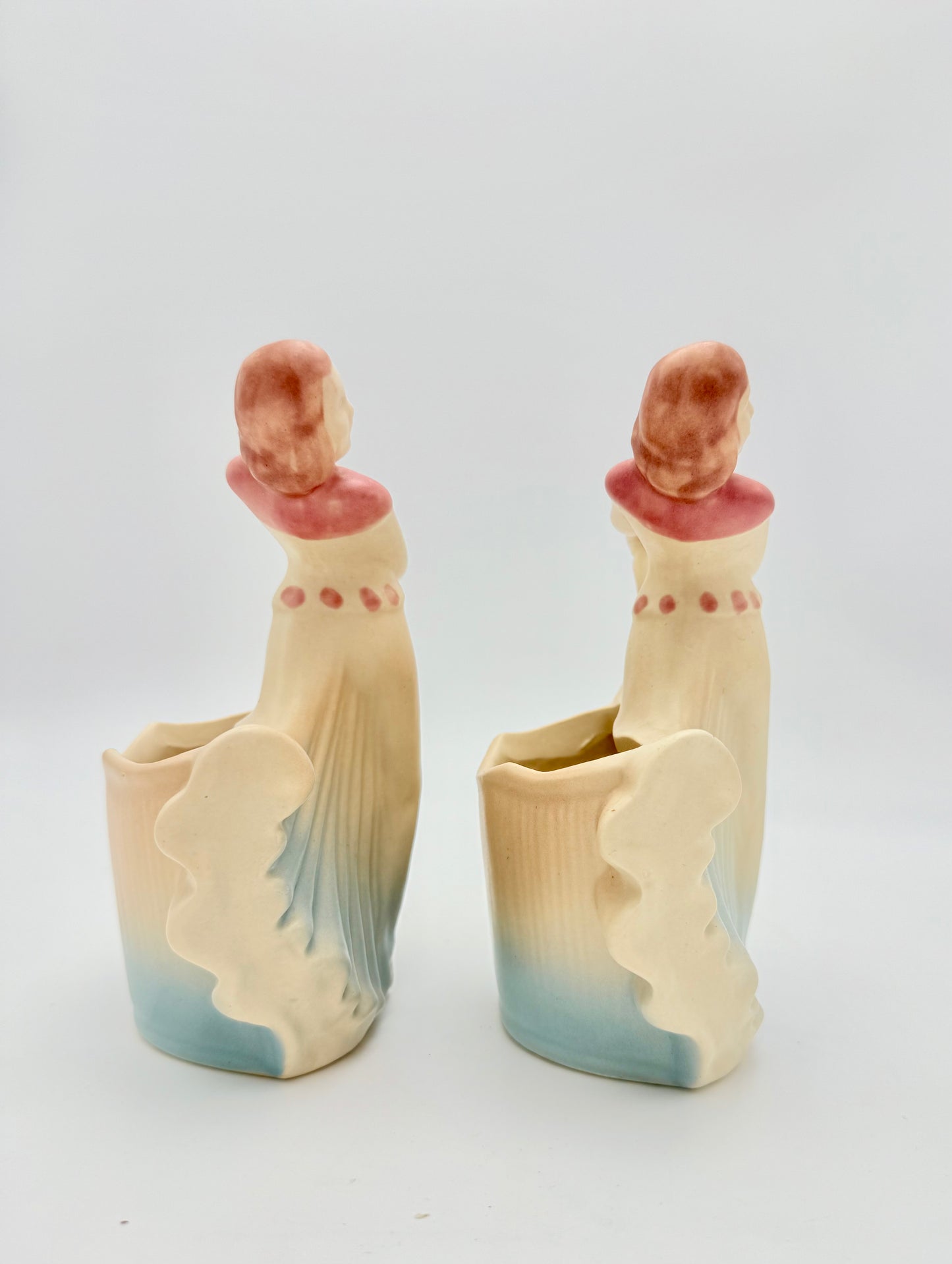 VINTAGE SHAWNEE 955 USA LADY VASES – PASTEL ART POTTERY PAIR