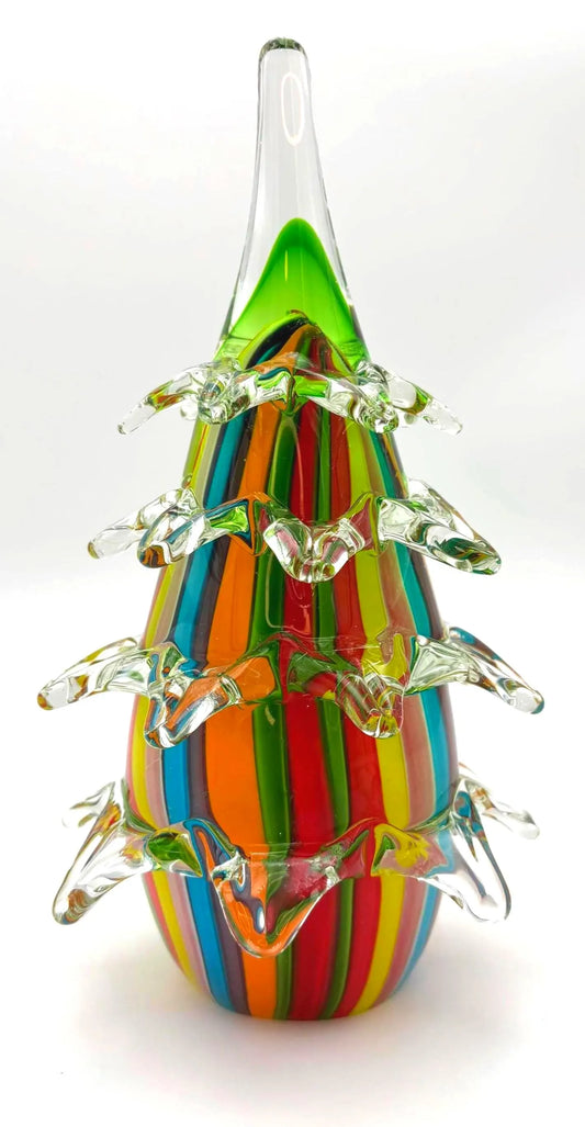 Glass Christmas Tree Sculpture Hand Blown Rainbow Art Glass Murano Style Holiday Decor Colorful Vintage Glass Tree Statement Piece