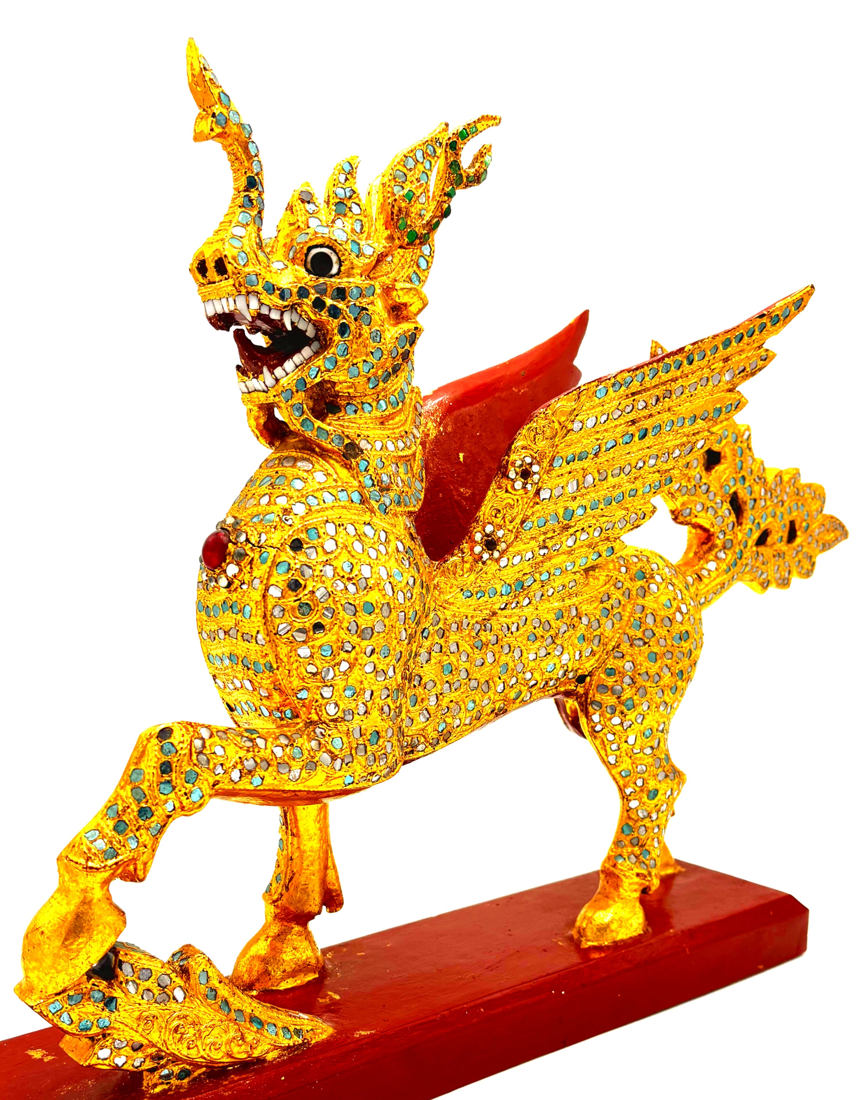 VINTAGE THAI GILT WOOD TEMPLE GUARDIAN SCULPTURE