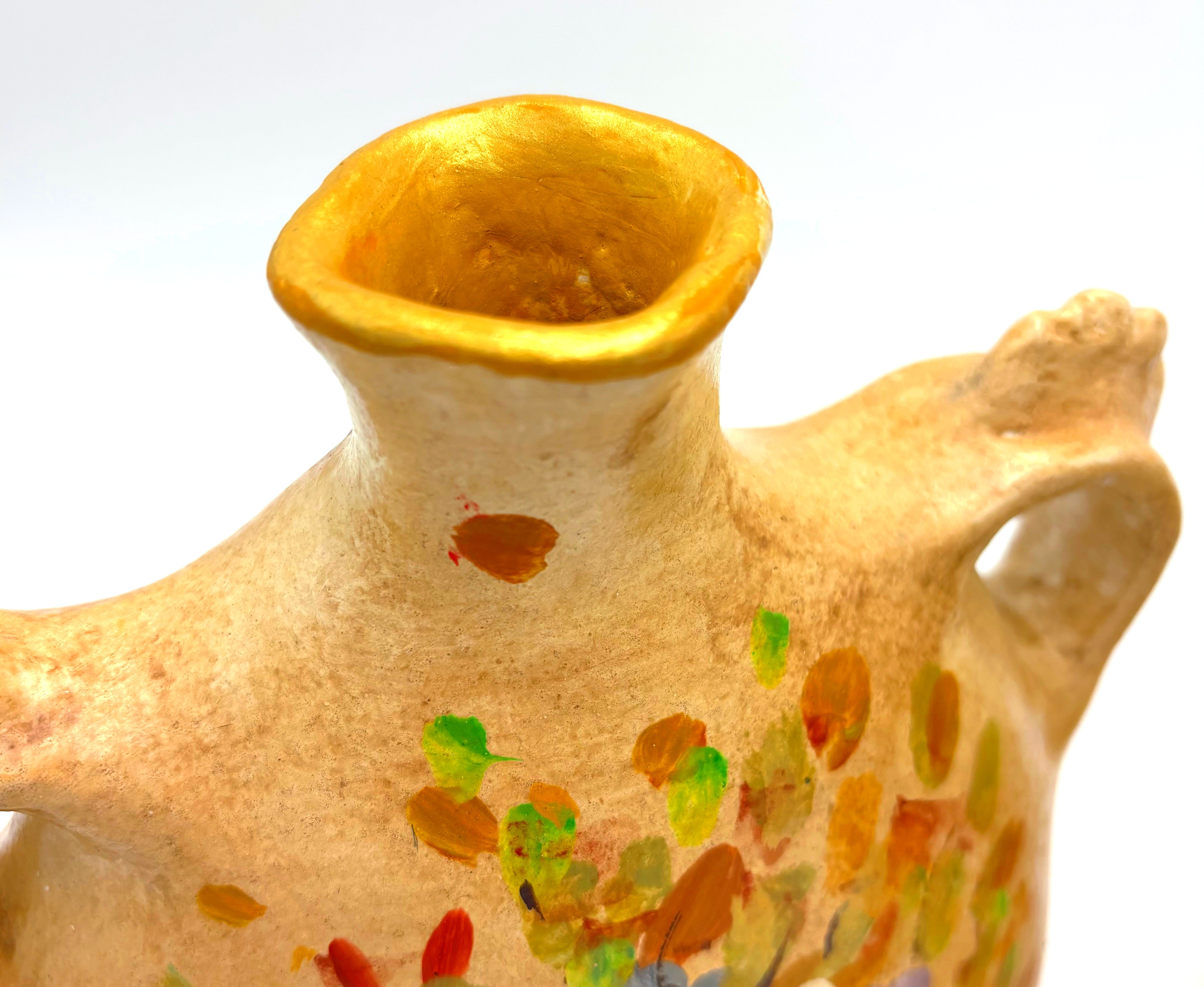 VINTAGE 1998 SIGNED HAND PAINTED FLORAL AMPHORA VESSEL PAIR